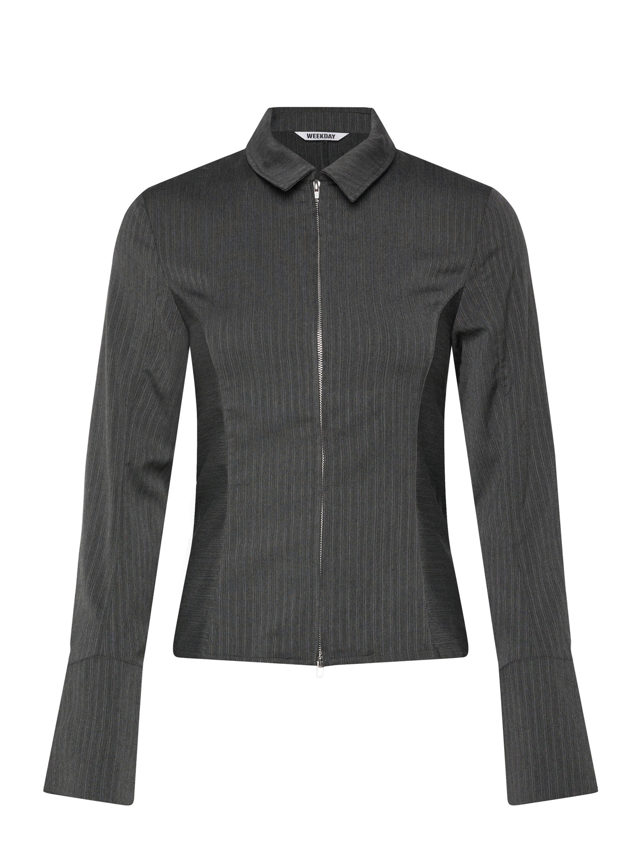 Weekday Long-Sleeved Fitted Zip Shirt, 42, Grey, Skjorter > Langærmede, Dame