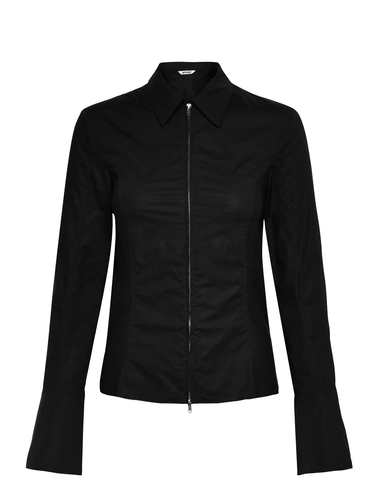 Weekday Long-Sleeved Fitted Zip Shirt, 44, Black, Skjorter > Langærmede, Dame