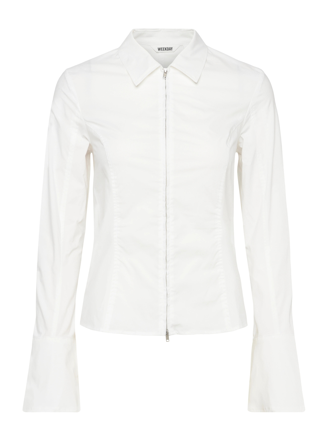 Weekday Long-Sleeved Fitted Zip Shirt, 34, White, Skjorter > Langærmede, Dame