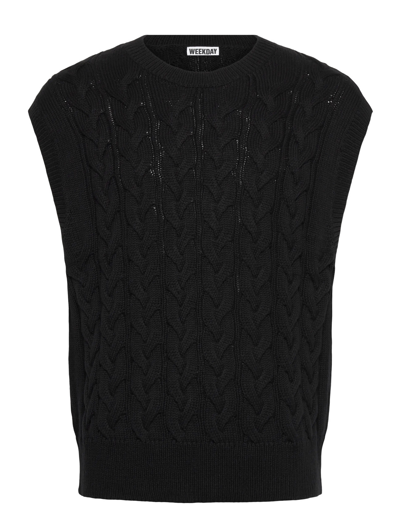 Weekday Cable Cotton Vest, M, Black, Strik > Strikkede Veste, Herre