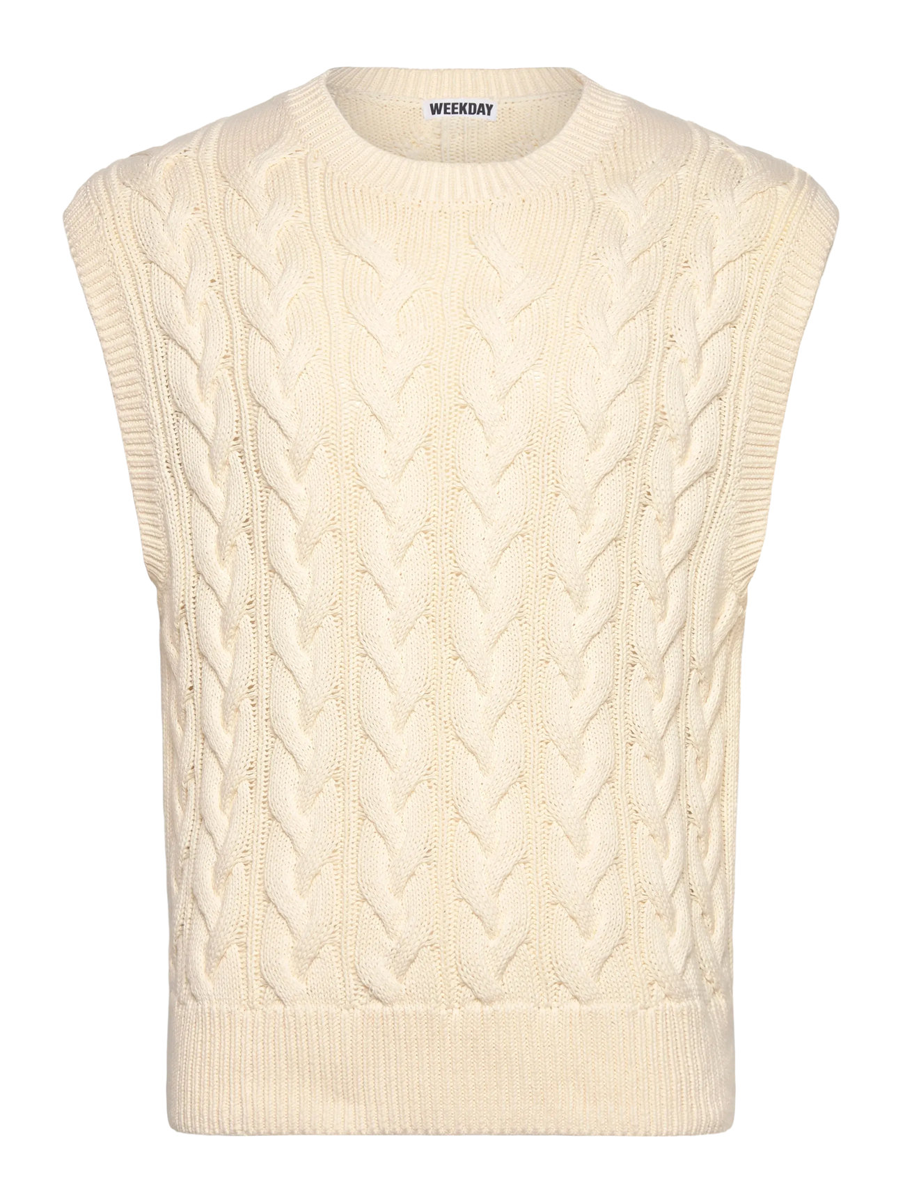 Weekday Cable Cotton Vest, XS, Cream, Strik > Strikkede Veste, Herre