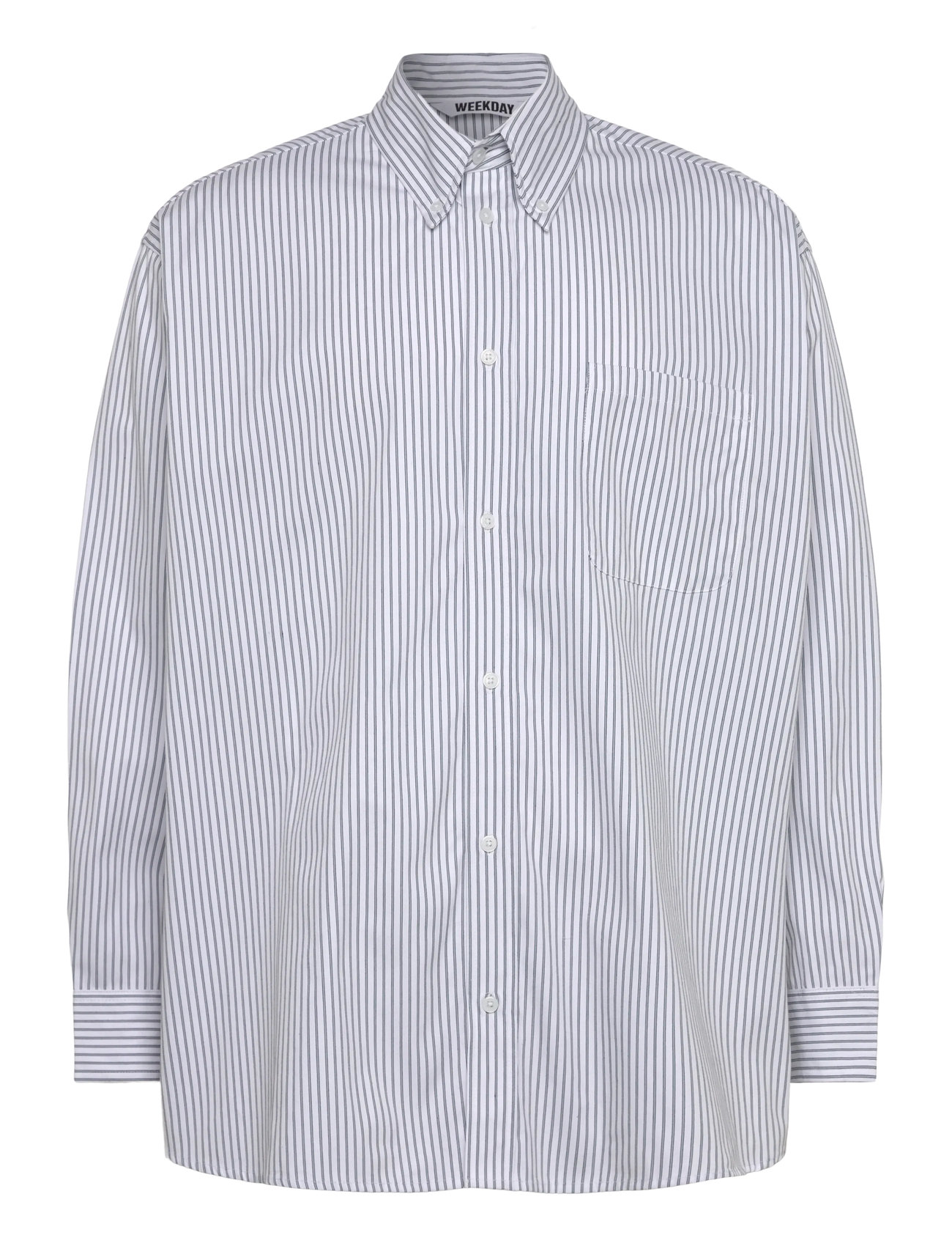 Weekday Oversized Long Sleeve Shirt, XS, Blue, Shirts > Striped Shirts, Herre