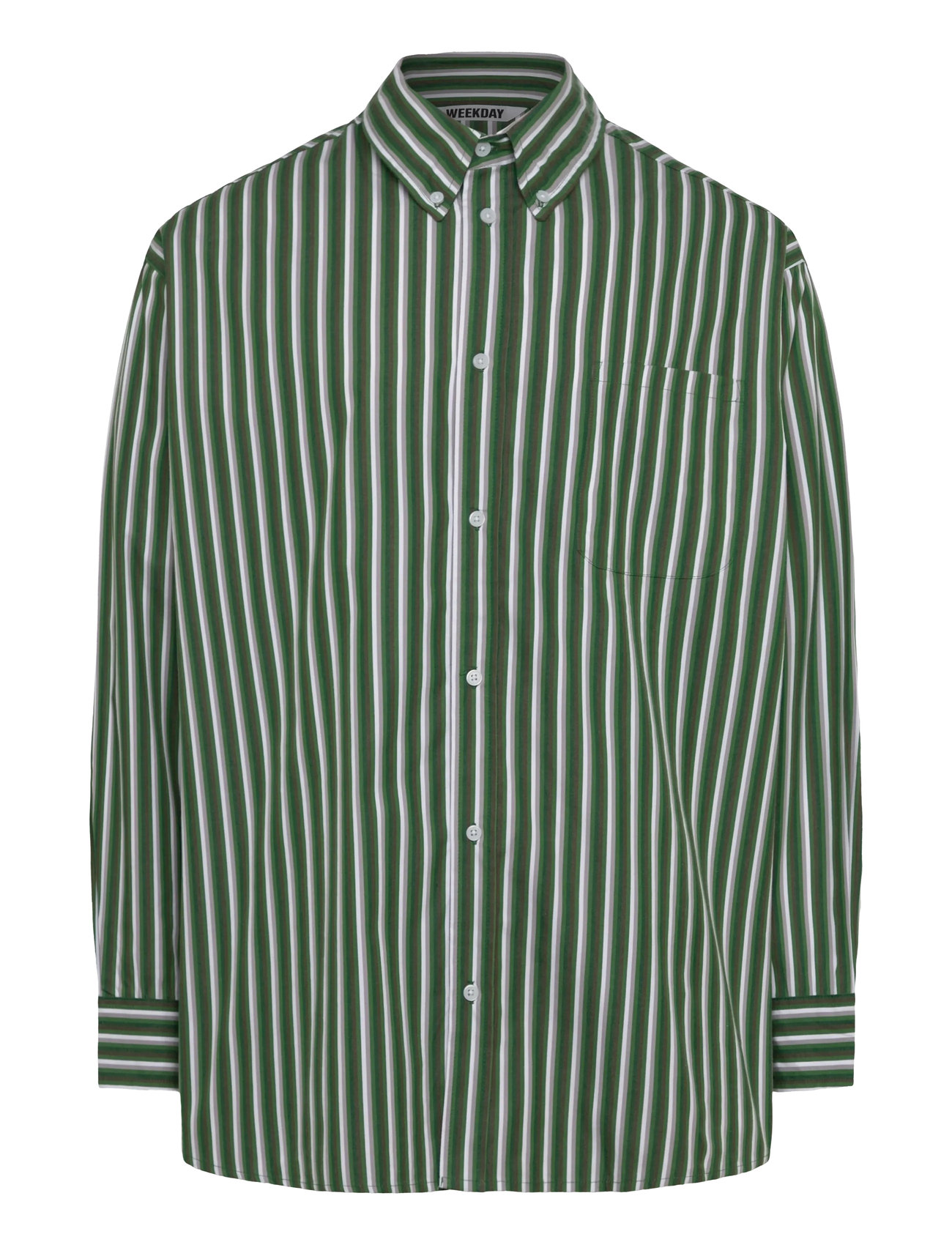 Weekday Oversized Long Sleeve Shirt, XL, Green, Shirts > Striped Shirts, Herre
