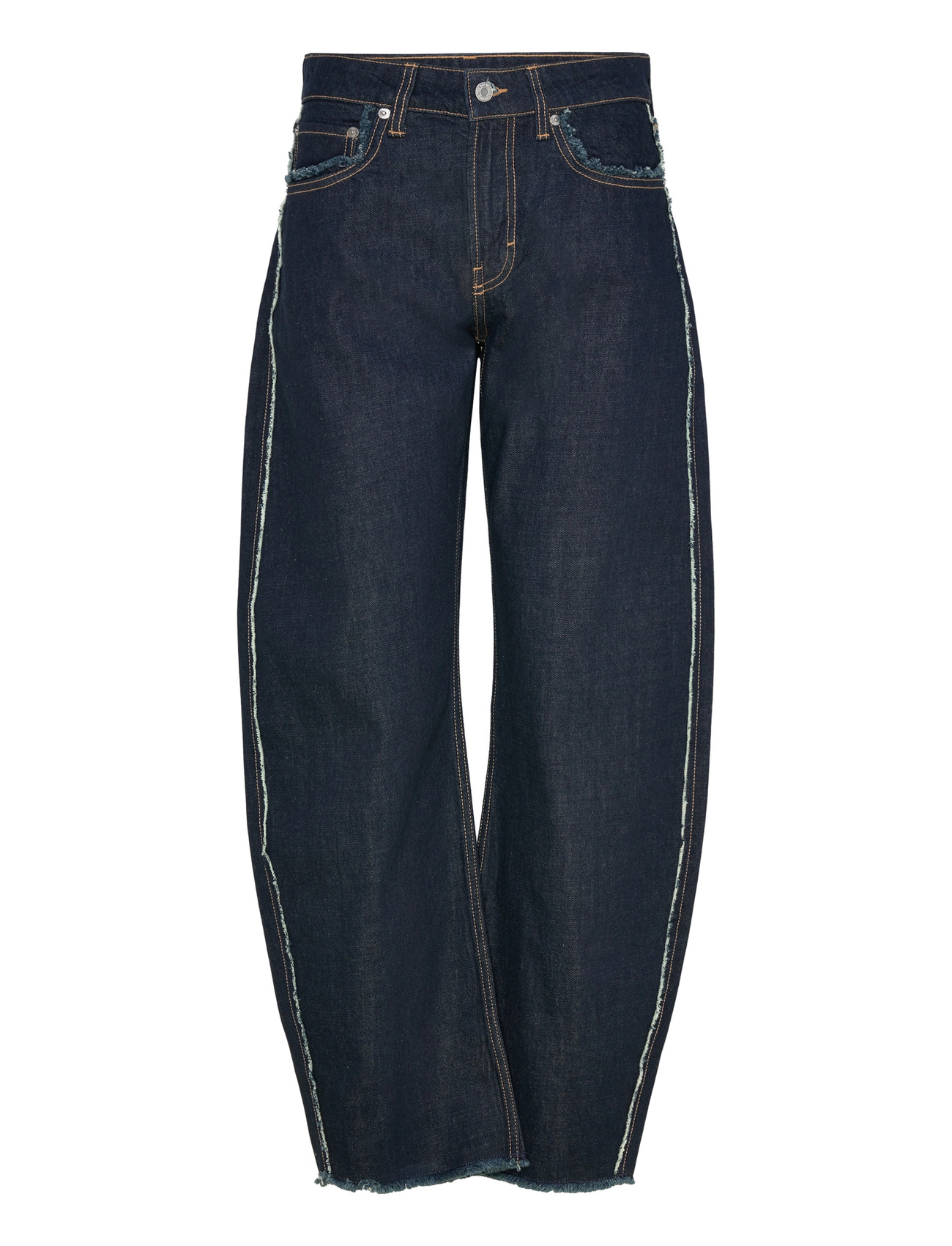 Weekday Abell Mid Rise Regular Barrel Leg Jeans, 25, Navy, Jeans > Barrel Jeans, Dame