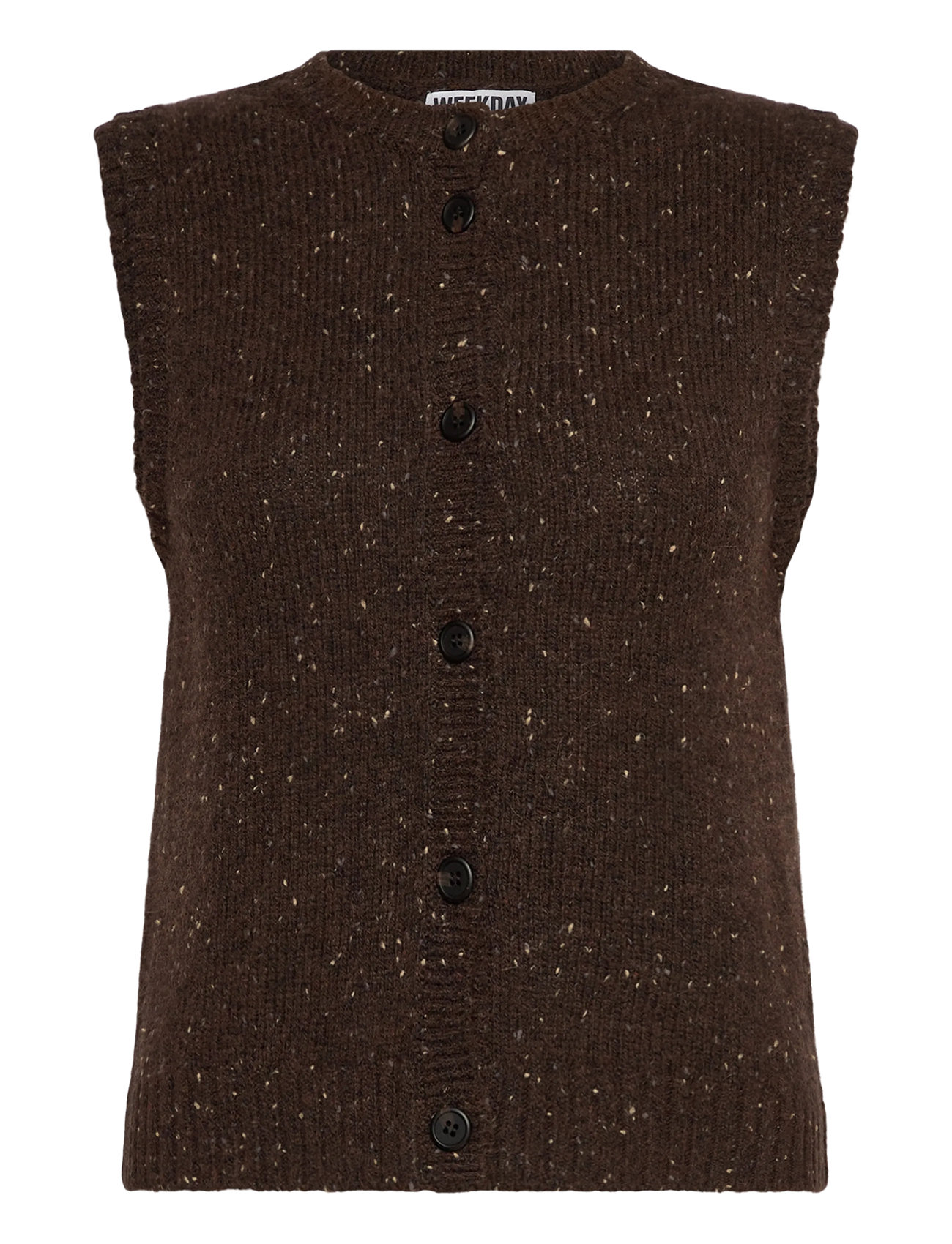 Weekday Knitted Buttoned Wool Blend Vest, S, Brown, Veste > Strikkede Veste, Dame
