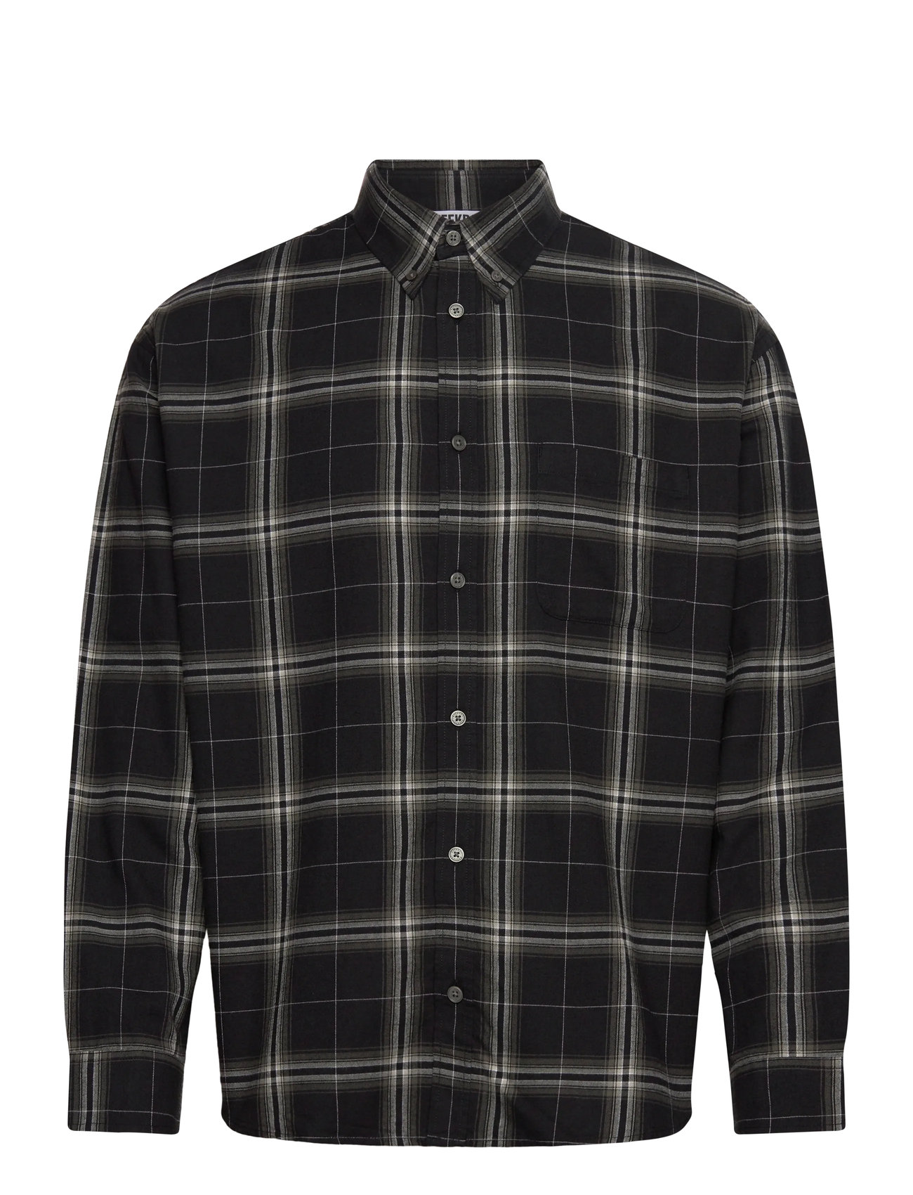 Weekday Loose Fit Checked Flannel Shirt, M, Black, Shirts > Checkered Shirt, Herre