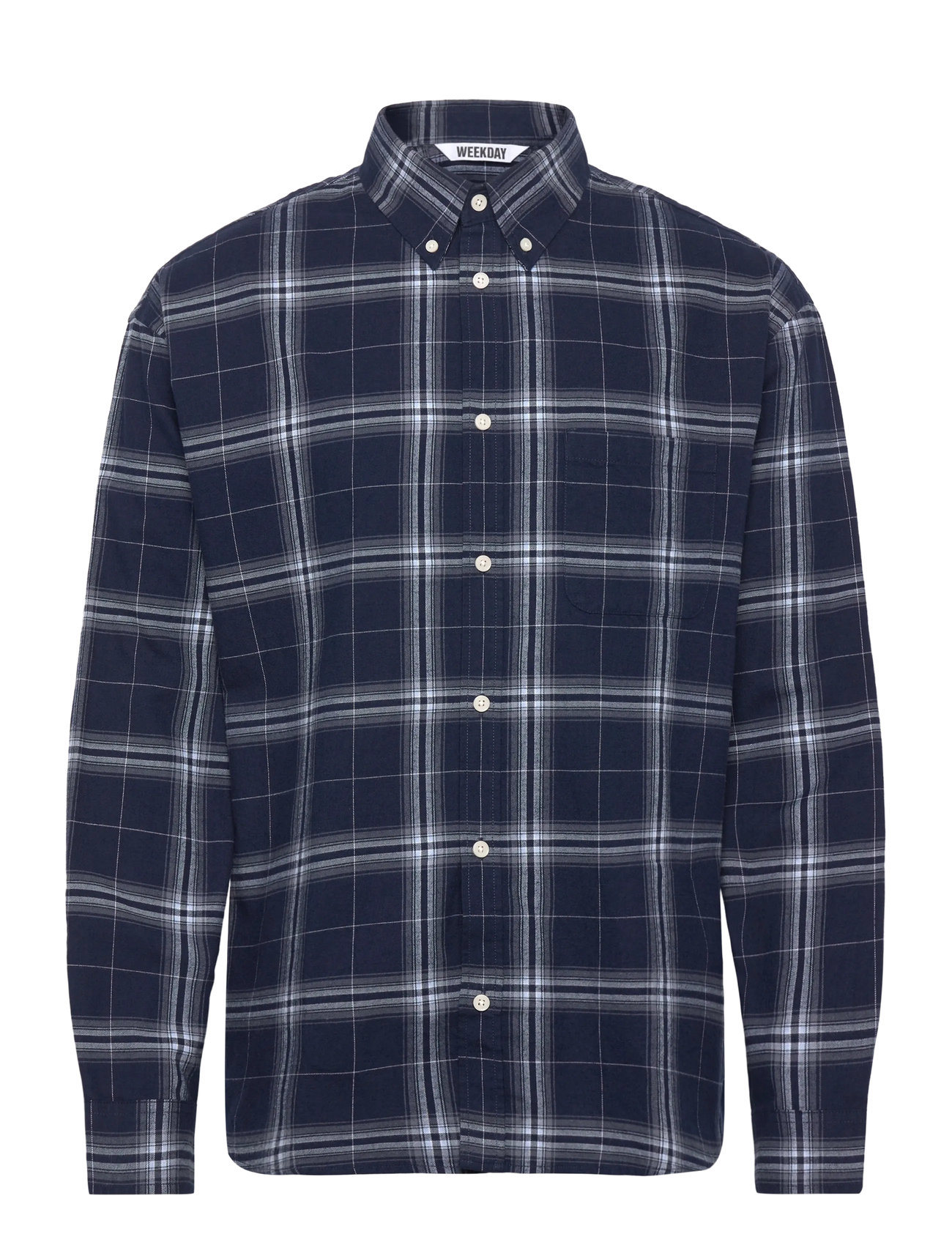 Weekday Loose Fit Checked Flannel Shirt, XL, Navy, Shirts > Checkered Shirt, Herre