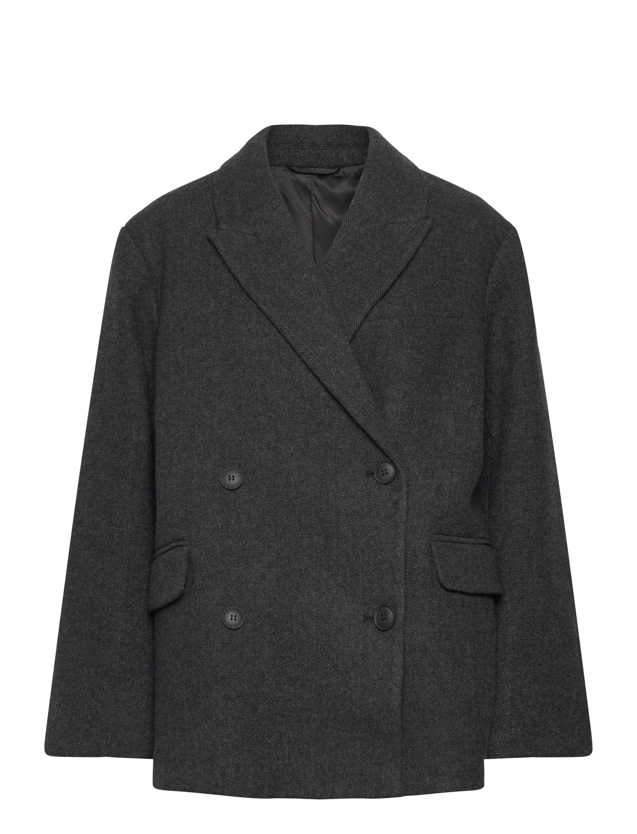 Weekday Oversized Wool-Blend Double-Breasted Blazer, L, Grey, Jakker > Uldjakker, Dame