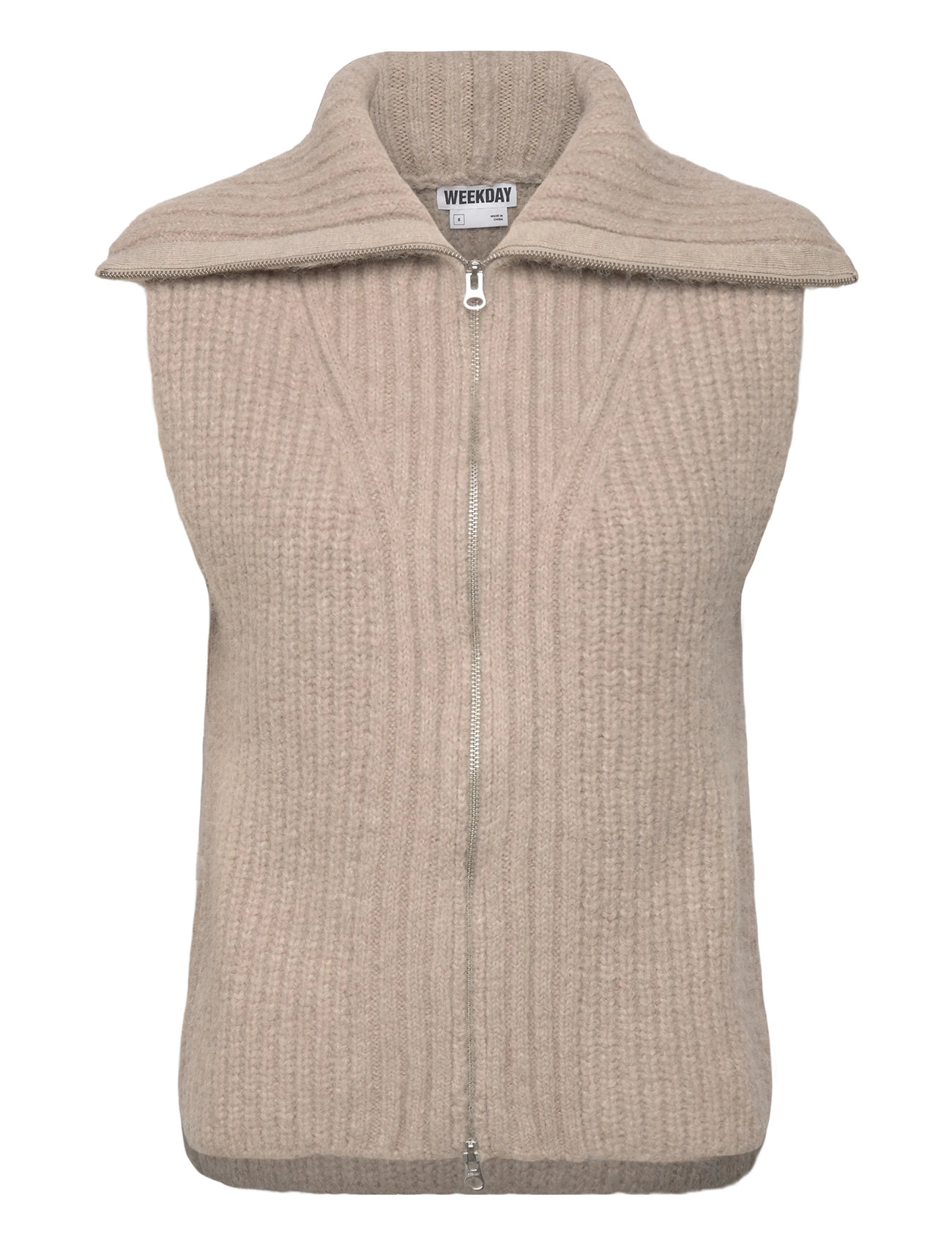 Weekday Knitted Zip Vest, M, Beige, Veste > Strikkede Veste, Dame