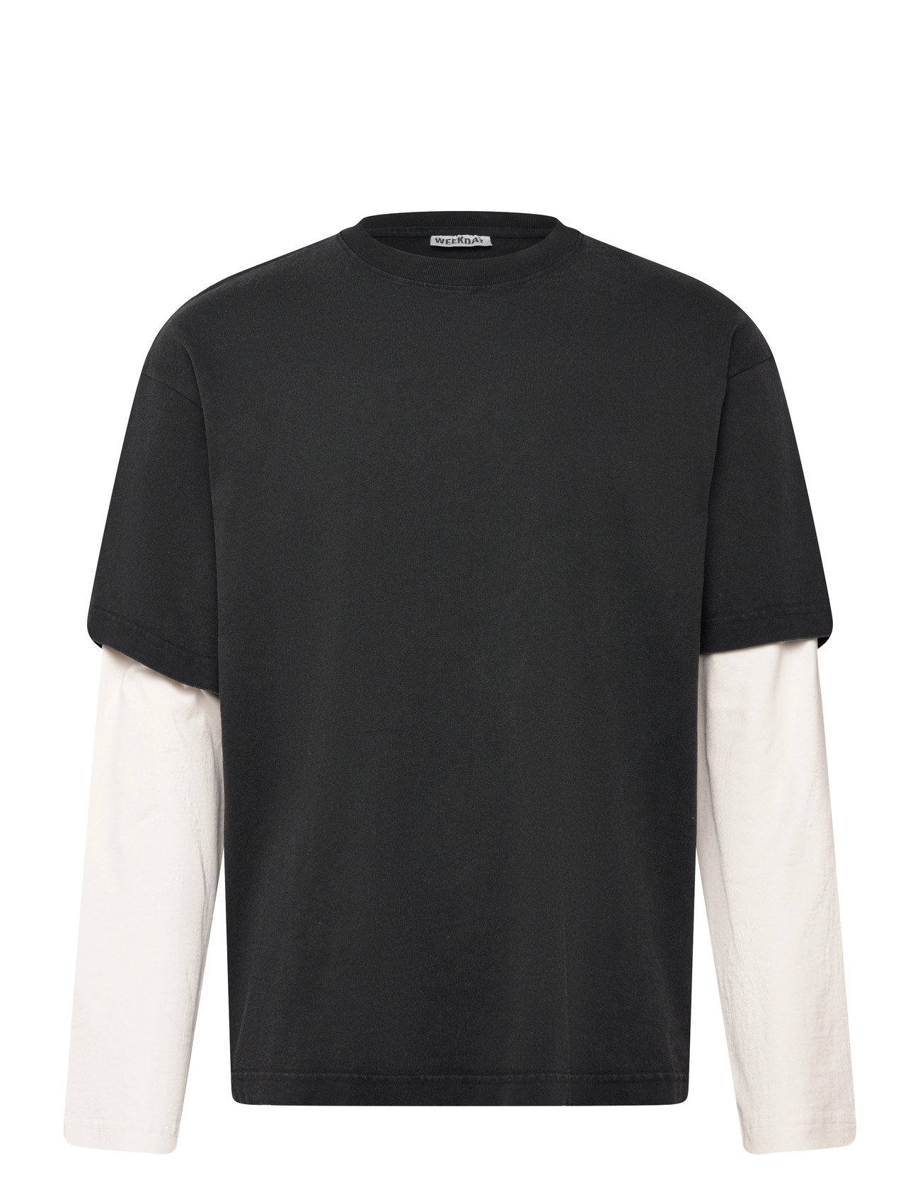Weekday Double-Layered Cotton T-Shirt, M, Black, T-Shirts > Langærmede, Herre