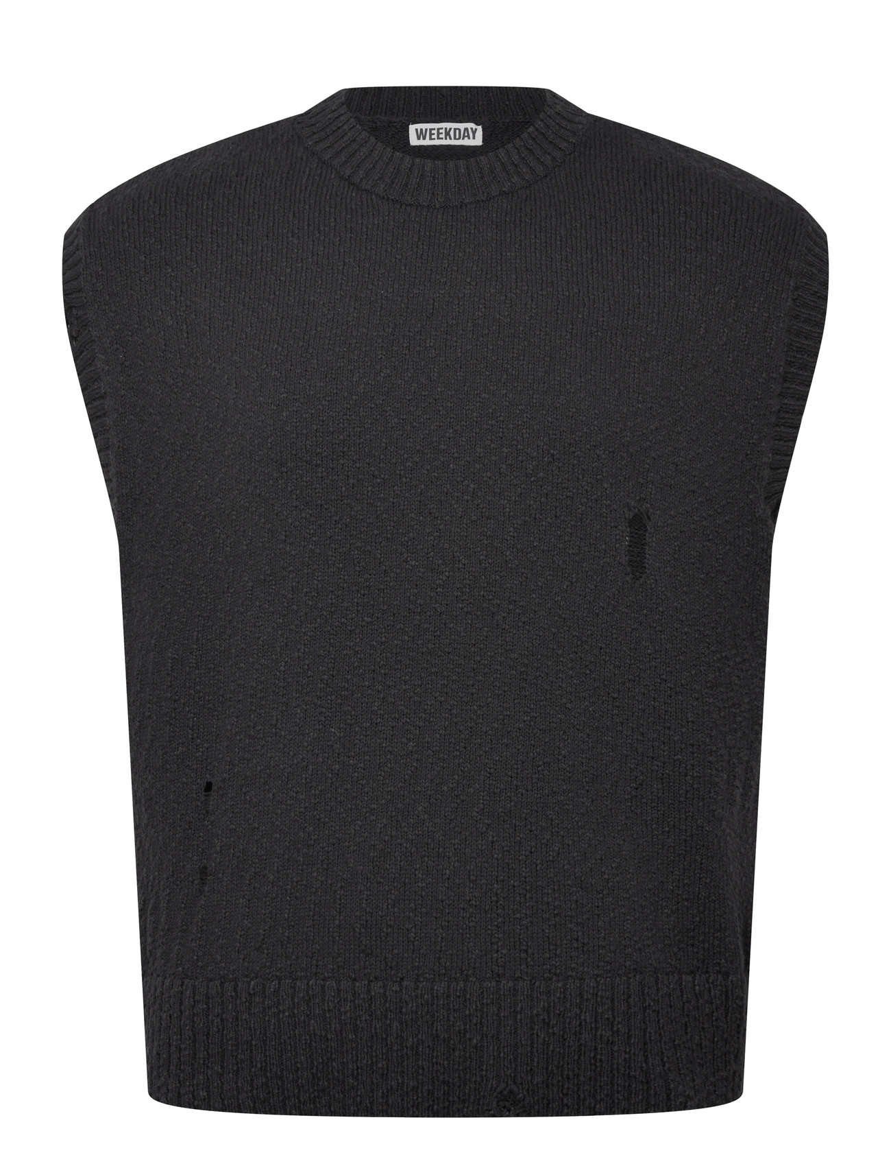 Weekday Relaxed Distressed Knitted Vest, XS, Black, Strik > Strikkede Veste, Herre
