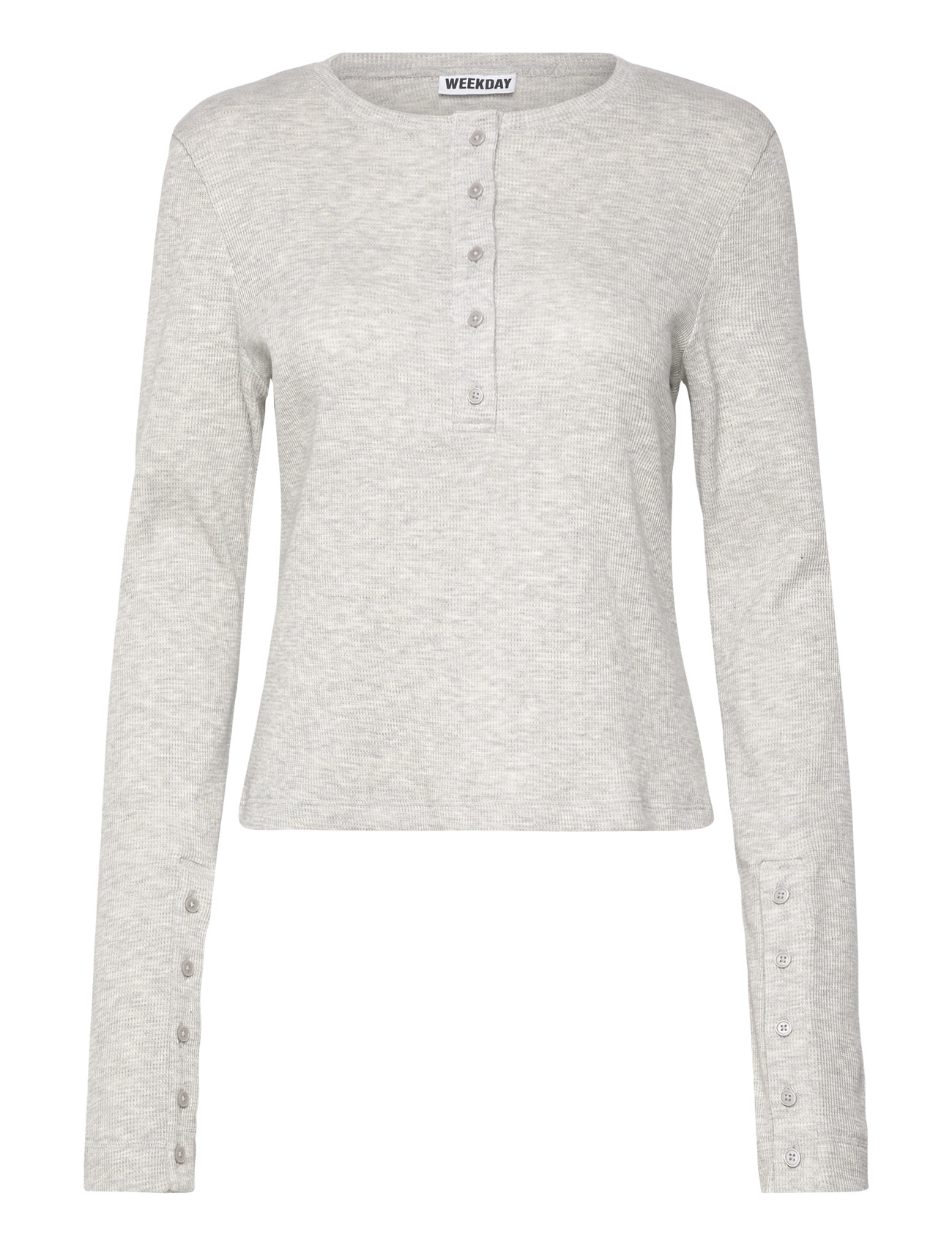 Weekday Waffled Henley Long Sleeve Top, M, Grey, T-Shirts & Toppe > Langærmede, Dame