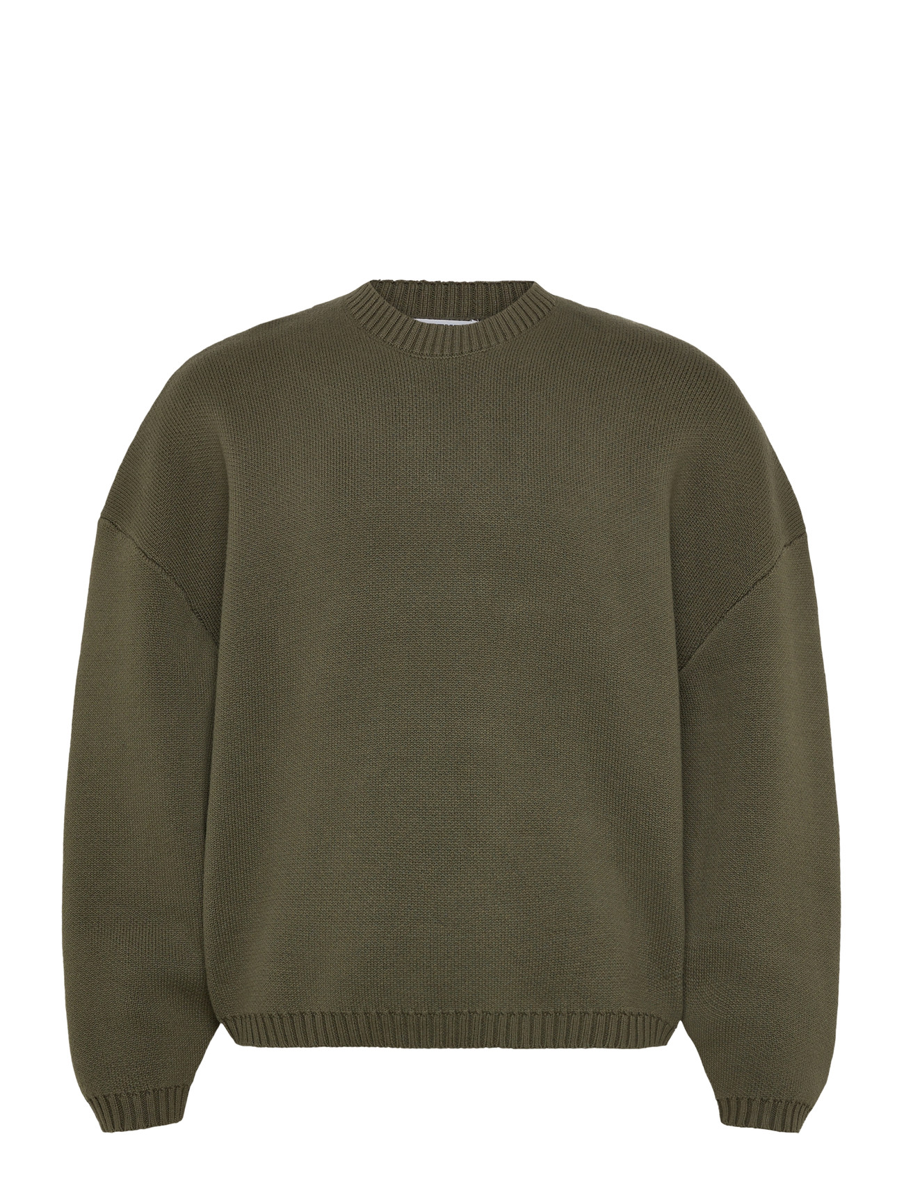 Weekday Oversized Heavyweight Cotton Sweater, S, Khaki green, Strik > Runde Halse, Herre