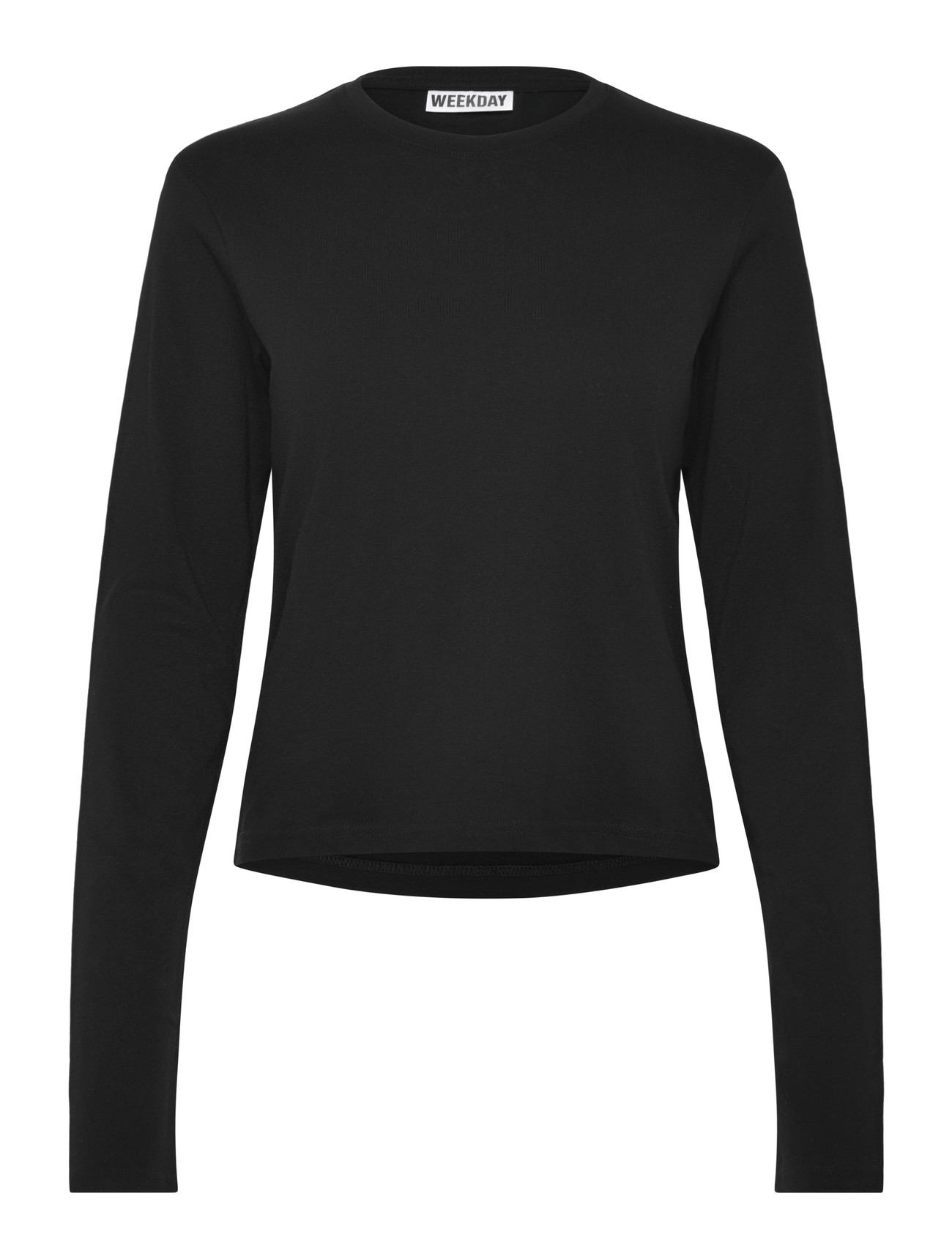 Weekday Slim Long-Sleeved Cotton Top, XXS, Black, T-Shirts & Toppe > Langærmede, Dame