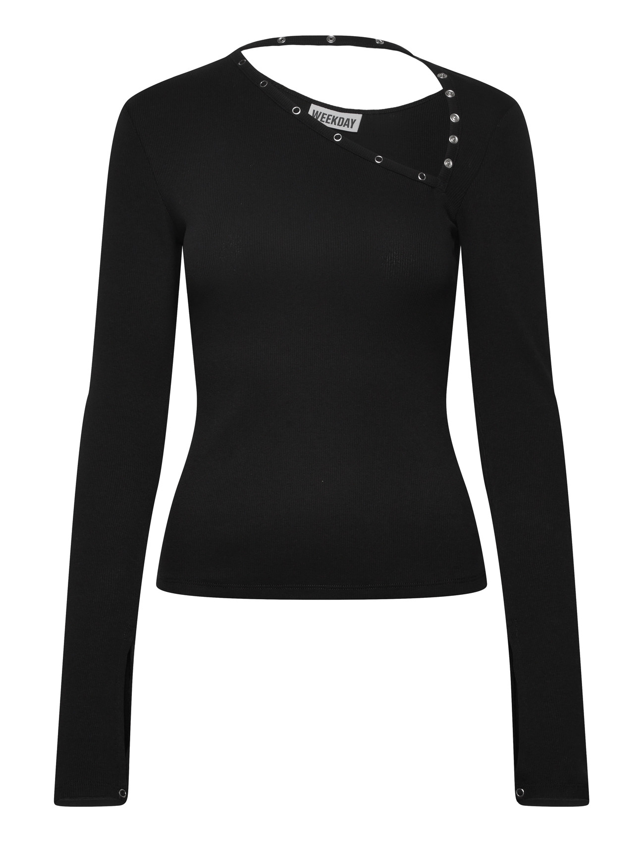 Weekday Asymmetric Button Long Sleeve, XS, Black, T-Shirts & Toppe > Langærmede, Dame