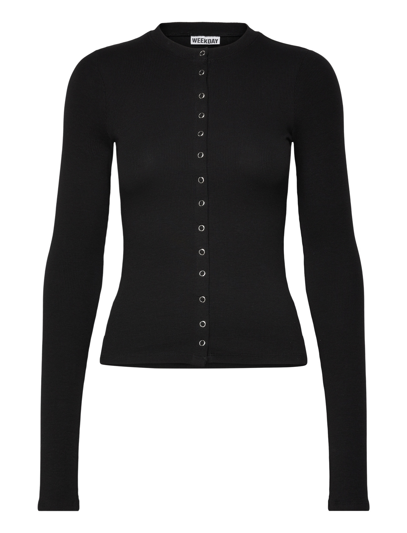 Weekday Slim Ribbed Long-Sleeved Buttoned Cardigan, S, Black, Strik > Cardigans, Dame