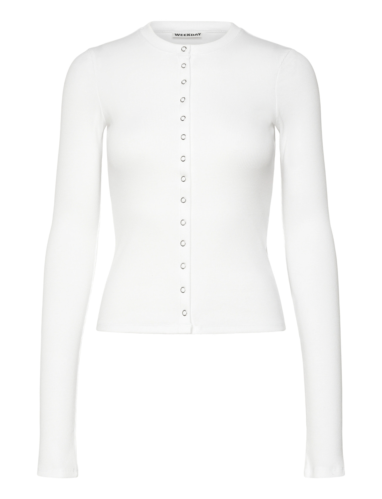 Weekday Slim Ribbed Long-Sleeved Buttoned Cardigan, XL, White, Strik > Cardigans, Dame