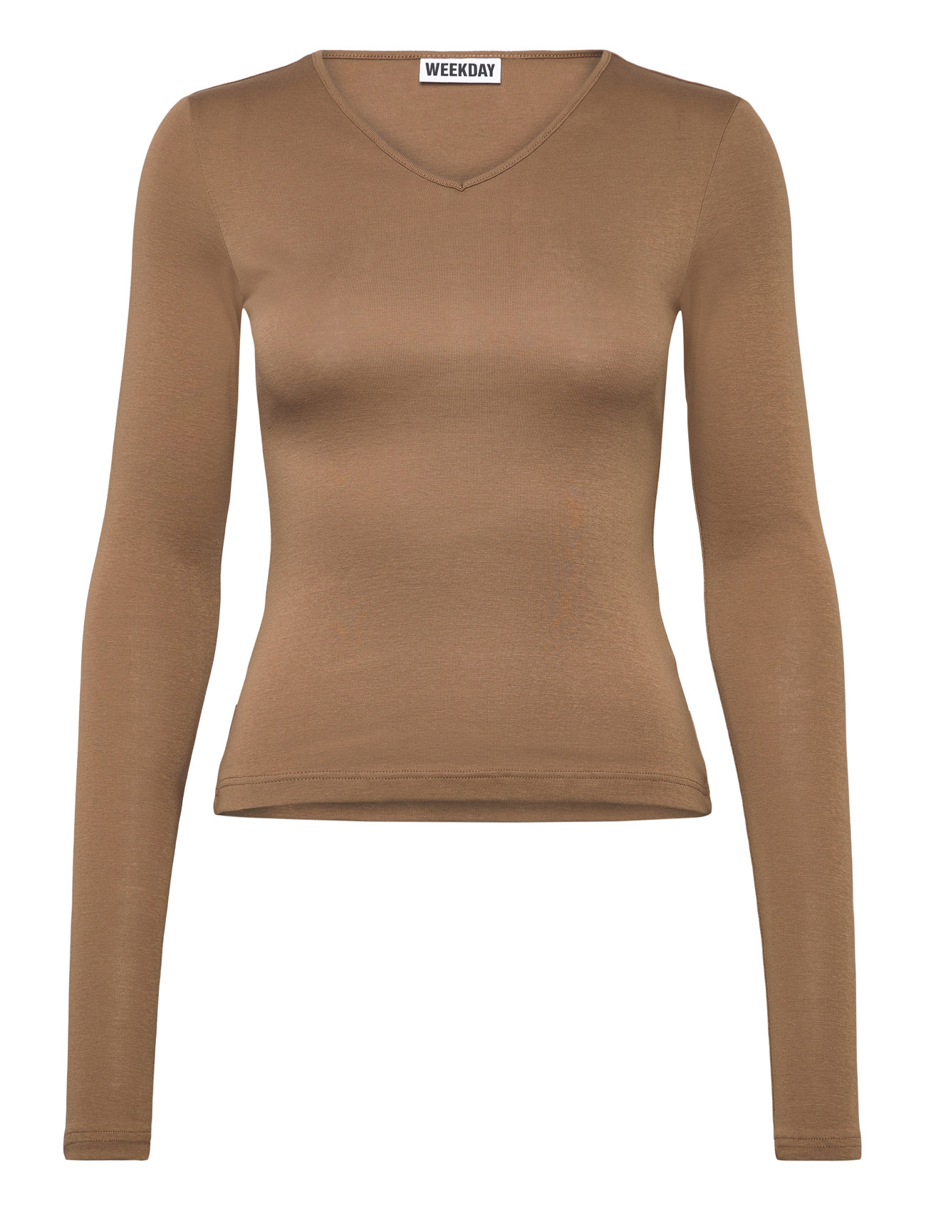 Weekday V Neck Long Sleeve Top, M, Brown, T-Shirts & Toppe > Langærmede, Dame