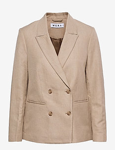 tan double breasted blazer