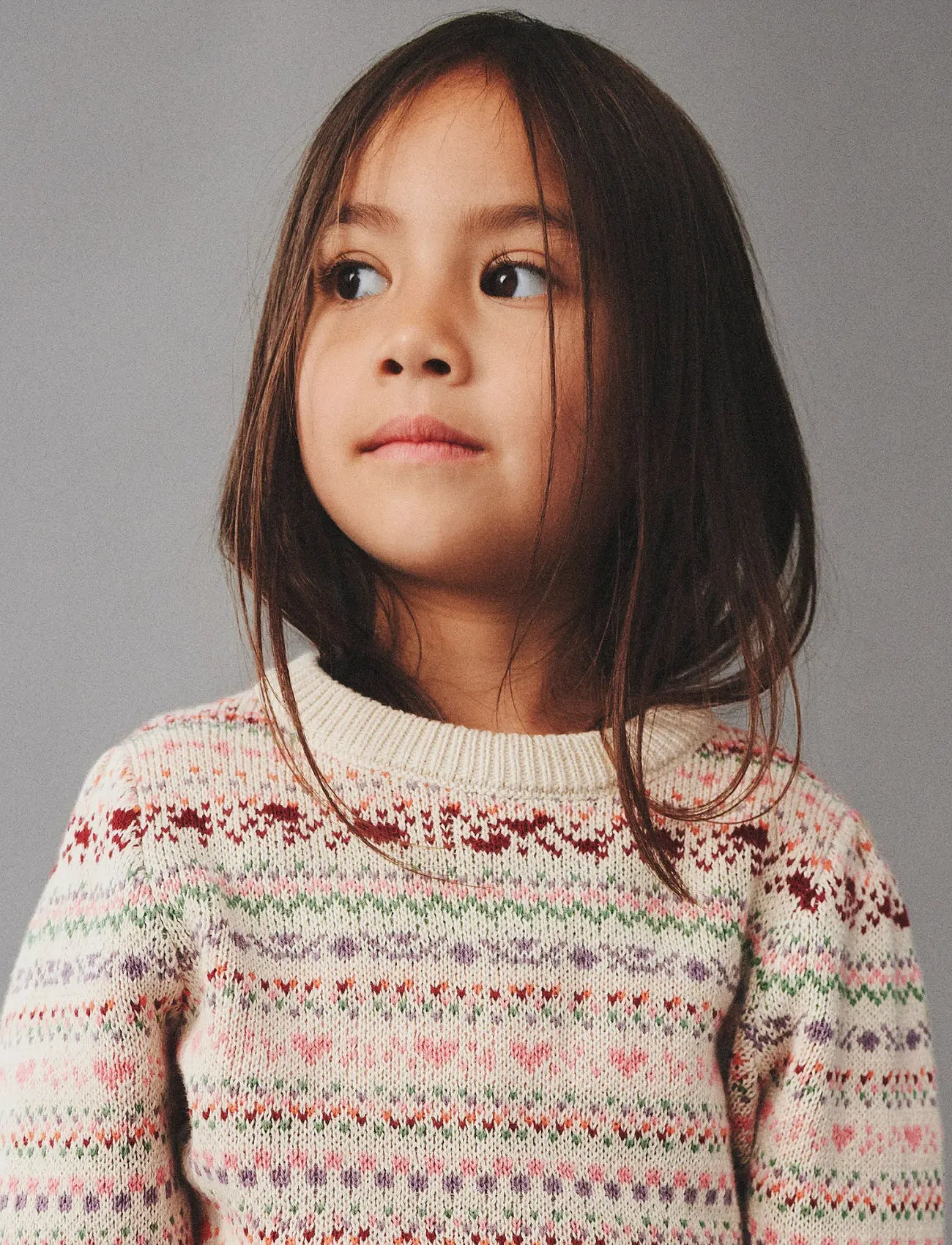Wheat Jacquard Pullover Olga, 122, Beige, Strik > Pullovere, Børn