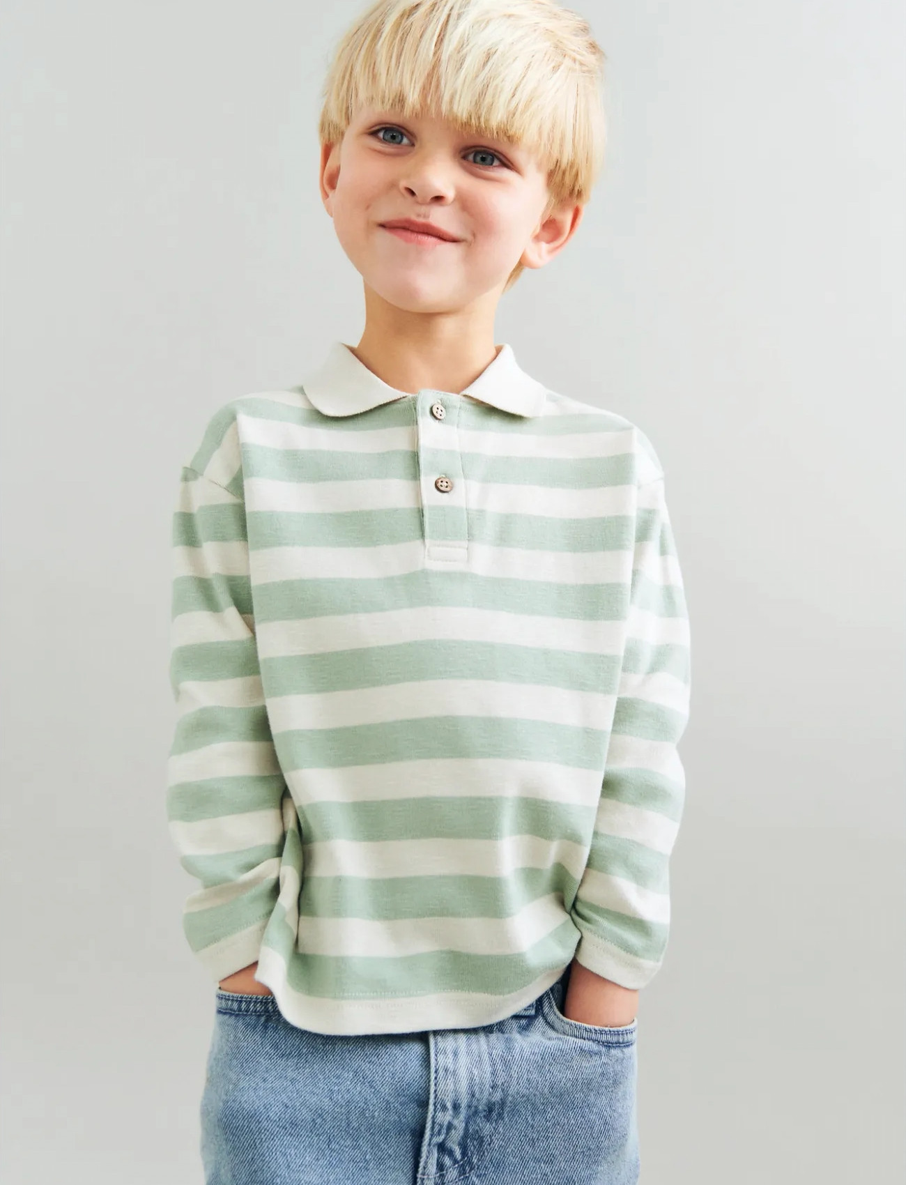 Wheat Polo Shirt L/S Fred, 116, Green, Polo Skjorter > Langærmede Polo Shirts, Børn