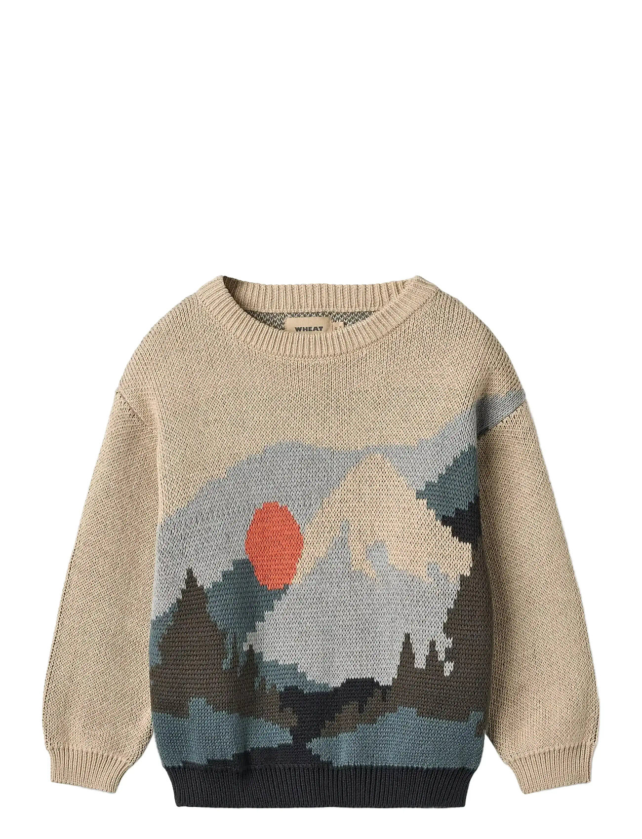 Wheat Jacquard Pullover William, 110, Beige, Strik > Pullovere, Børn