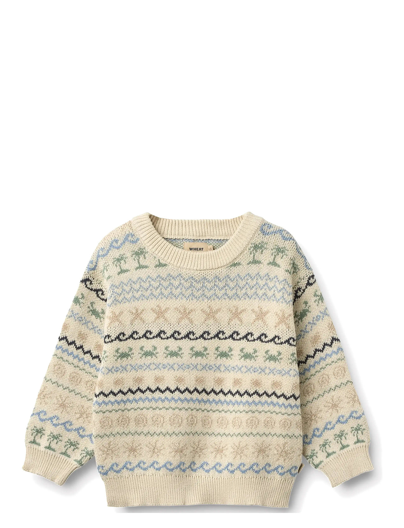Wheat Jacquard Pullover August, 104, Beige, Strik > Pullovere, Børn