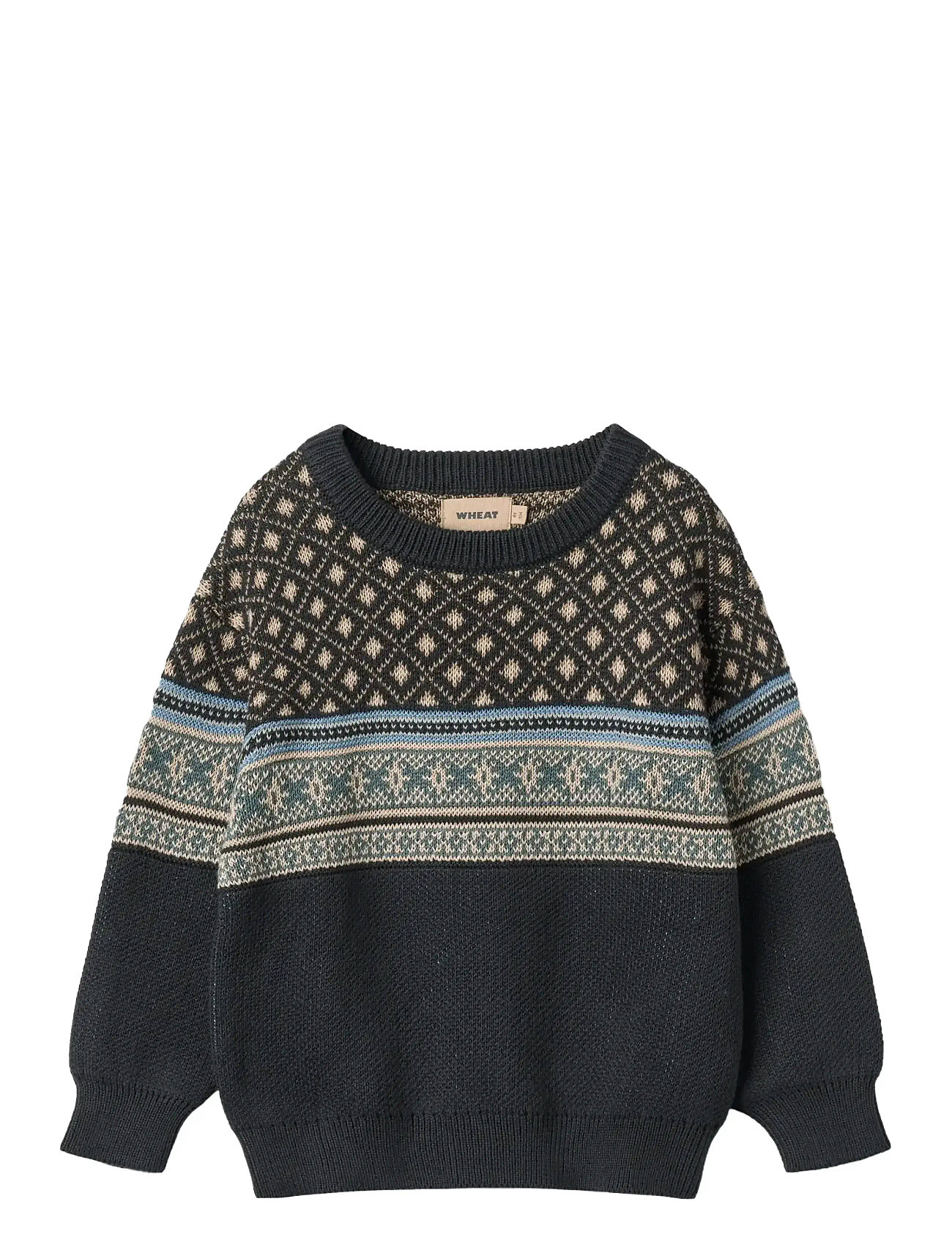Wheat Jacquard Pullover Julius, 110, Navy, Strik > Pullovere, Børn