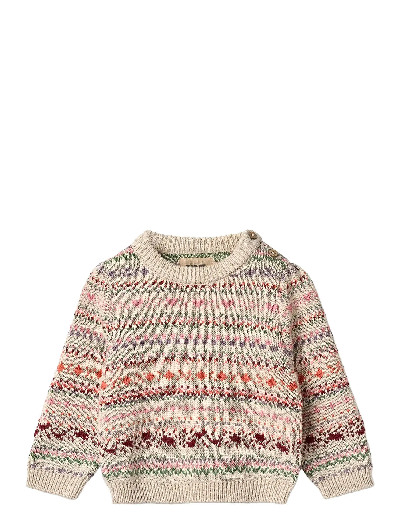 Wheat Jacquard Pullover Olga, 80, Pink, Strik > Pullovere, Børn