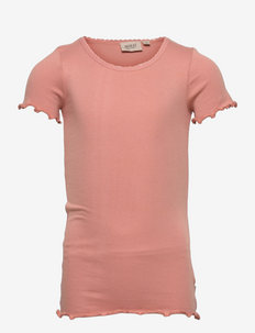 Rib T-Shirt Lace SS - ensfarvede kortærmede t-shirts - cameo brown