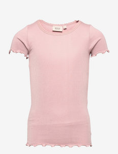 Rib T-Shirt Lace SS - ensfarvede kortærmede t-shirts - powder rose