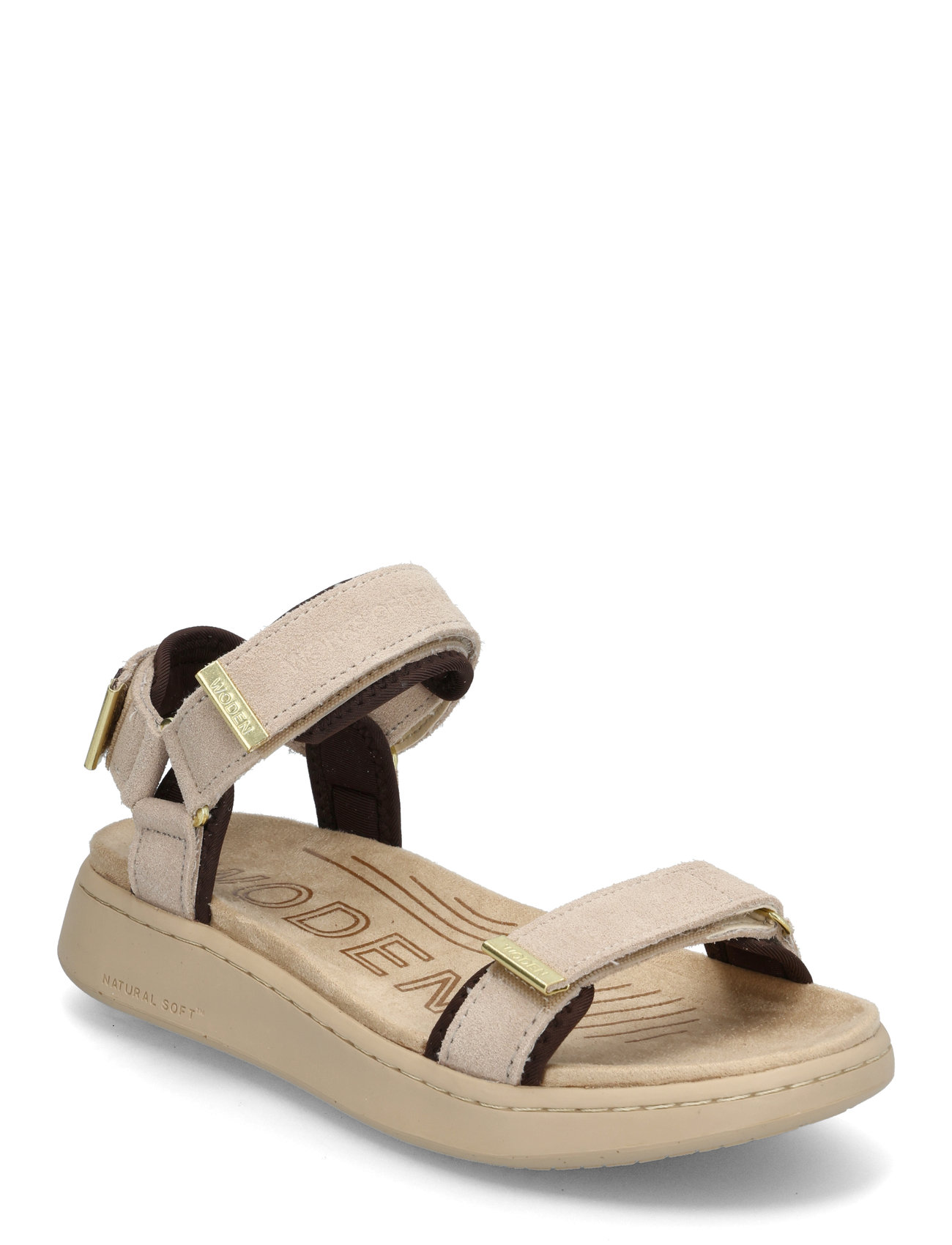 Line Suede Flate Sandaler Cream WODEN