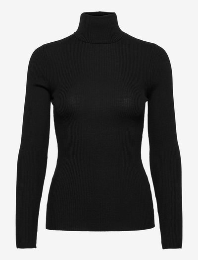 Merino Fine Rib Top Long Sleev - džemperi ar augstu apkakli - black