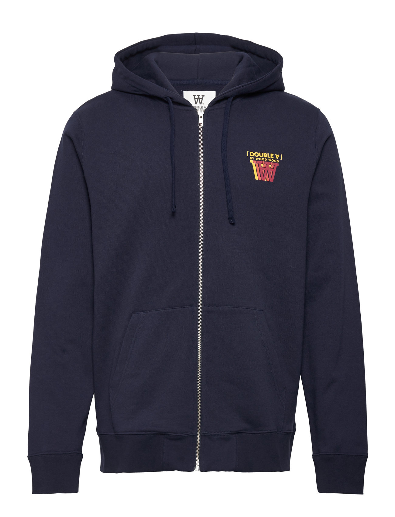 Zan Stacked Logo Zip Hoodie Tops Sweatshirts & Hoodies Hoodies Navy Double A By Wood Wood