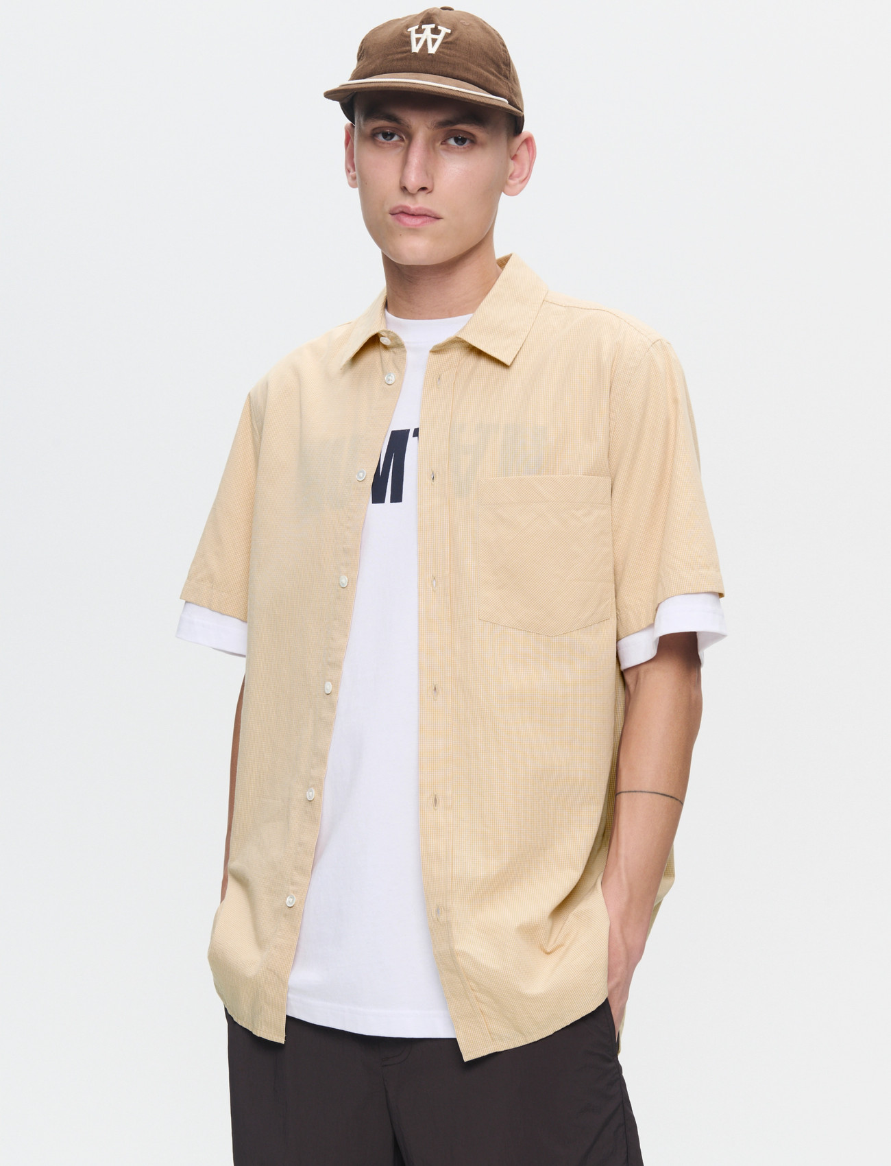WOOD WOOD Wwera Gingham, L, Beige, Skjorter > Kortærmede Shirts, Herre