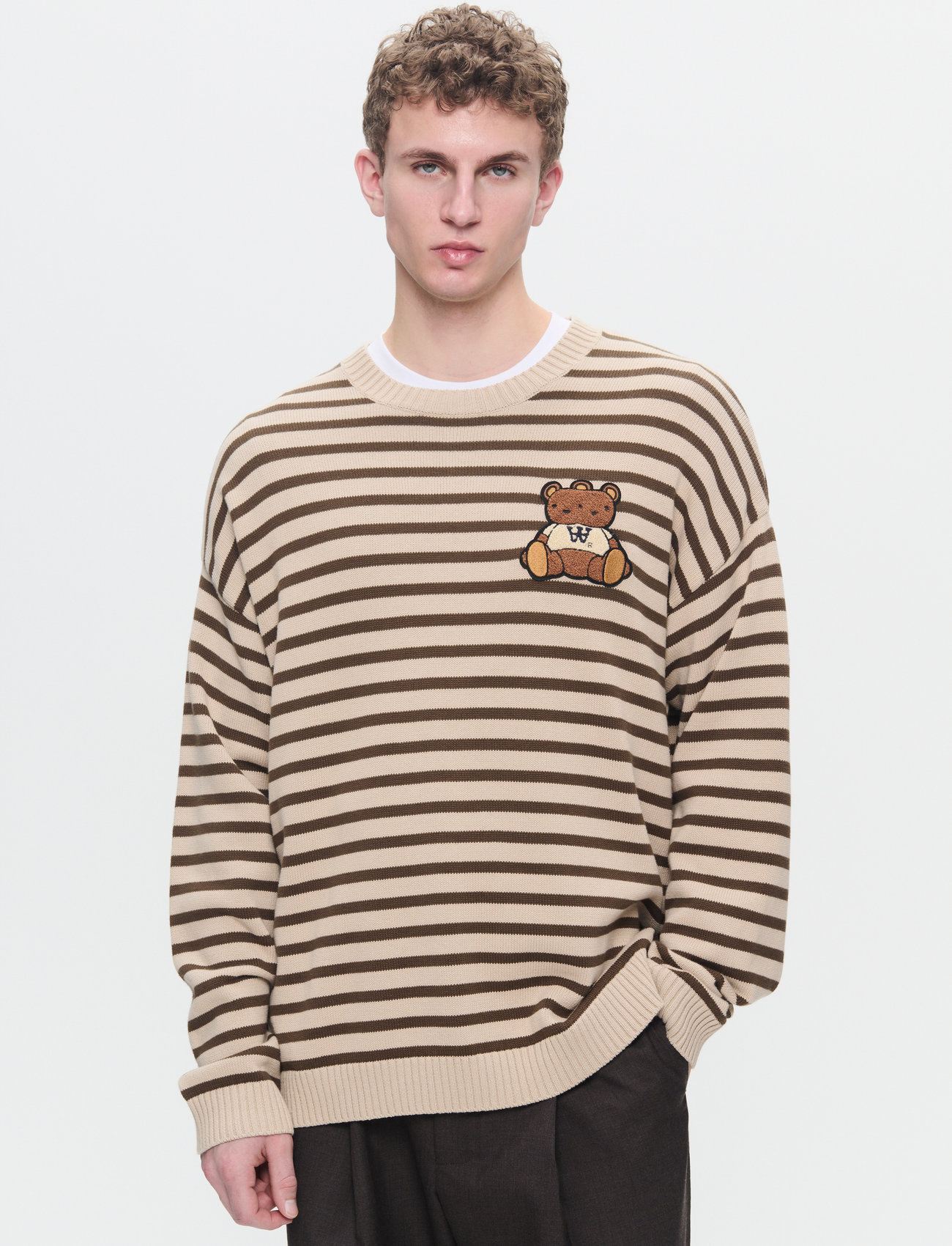 WOOD WOOD Wwtya Os Teddy Jumper, M, Beige, Strik > Runde Halse, Herre
