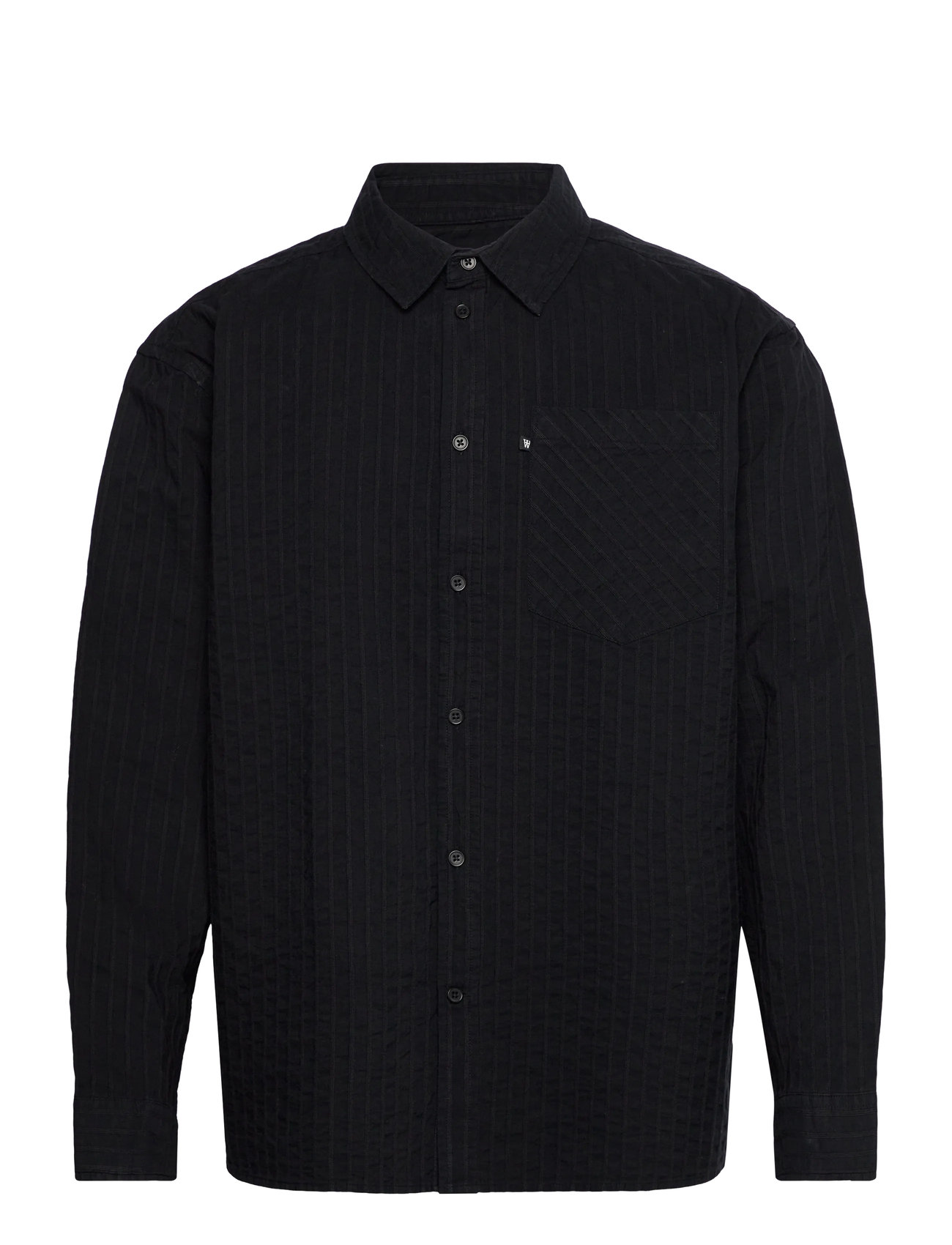WOOD WOOD Wwday Dobby Striped Shirt, XS, Black, Shirts > Striped Shirts, Herre