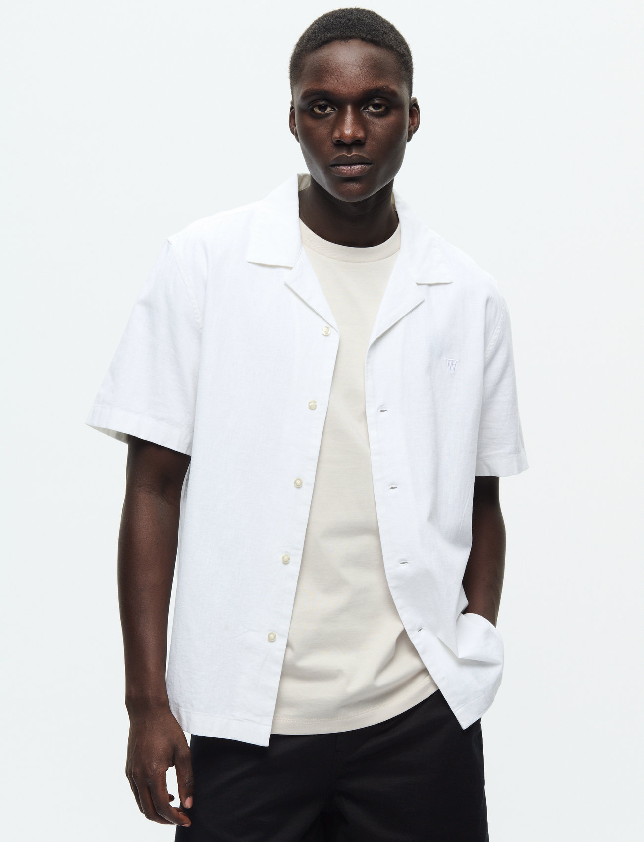 WOOD WOOD Wwaaron Resort, S, White, Skjorter > Kortærmede Shirts, Herre