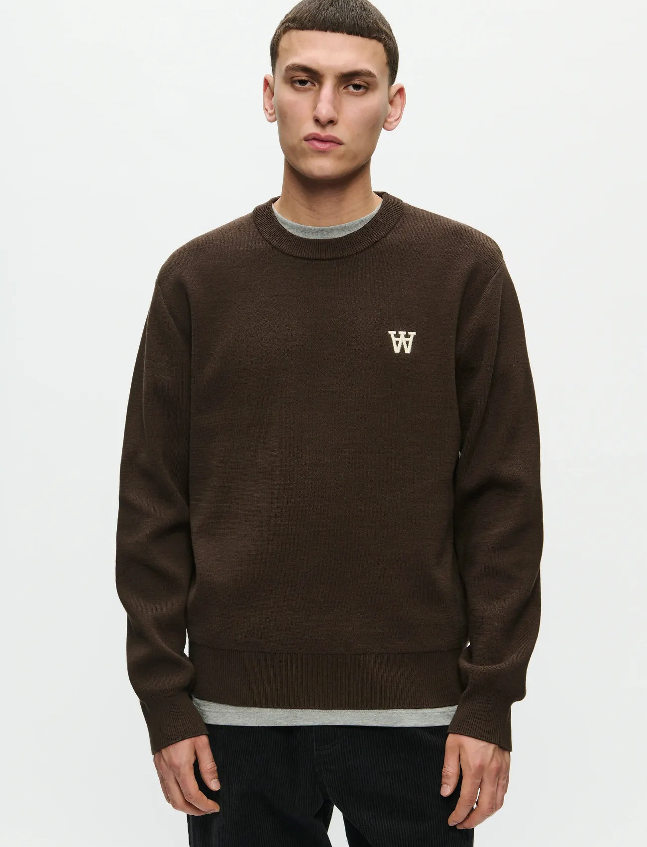 WOOD WOOD Wwcurt Crew Neck 25212, M, Brown, Strik > Runde Halse, Herre