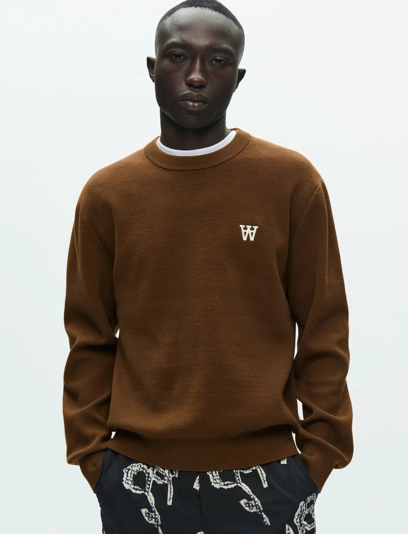 WOOD WOOD Wwcurt Crew Neck 25212, L, Brown, Strik > Runde Halse, Herre