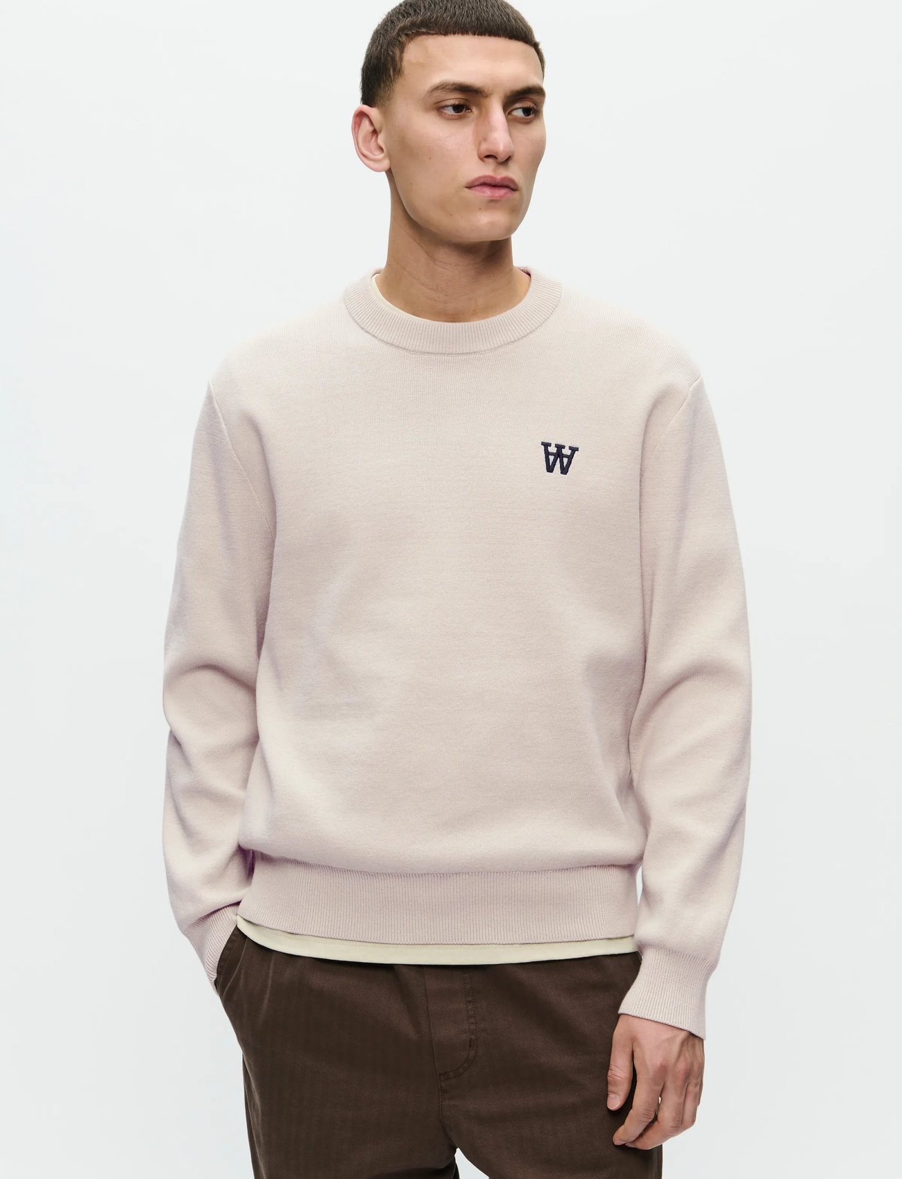 WOOD WOOD Wwcurt Crew Neck 25212, S, Cream, Strik > Runde Halse, Herre
