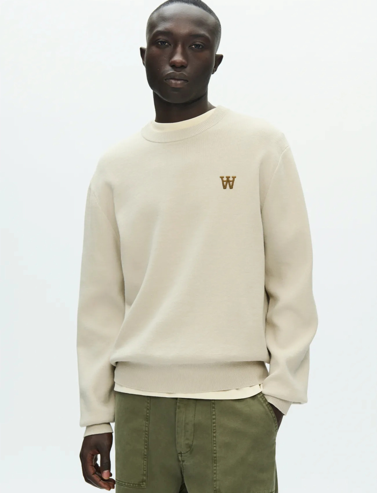 WOOD WOOD Wwcurt Crew Neck 25212, XL, Cream, Strik > Runde Halse, Herre