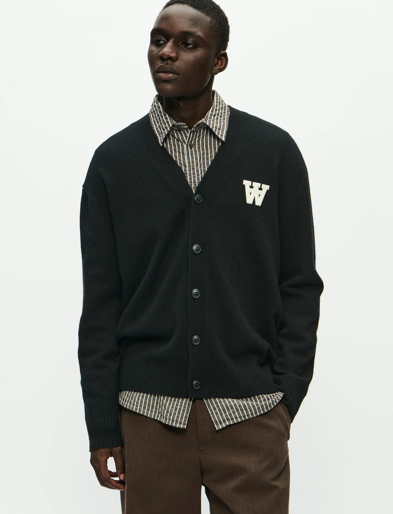 WOOD WOOD Wwtay Cardigan 25081, L, Black, Strik > Cardigans, Herre