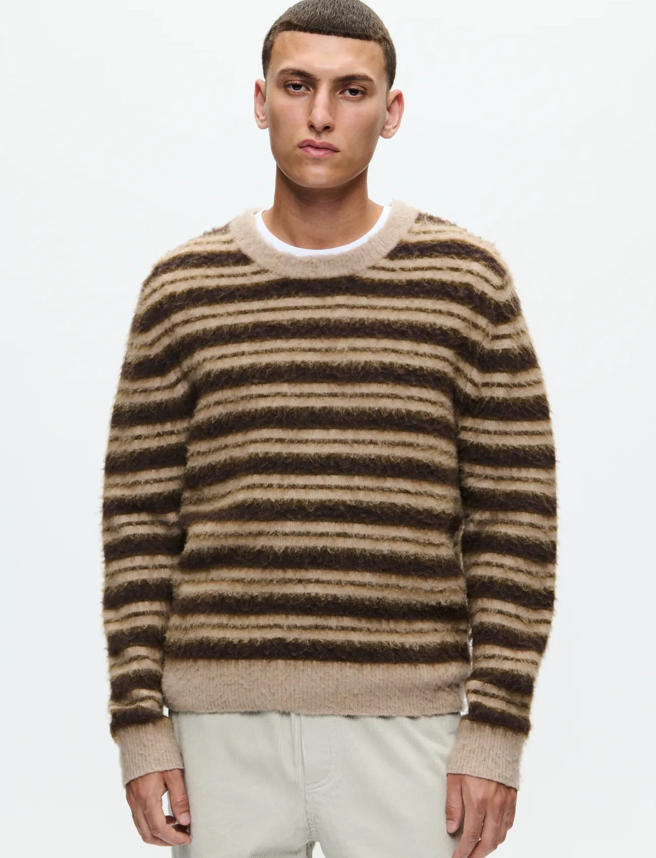 WOOD WOOD Wwenker Crew Neck 25192, L, Beige, Strik > Runde Halse, Herre
