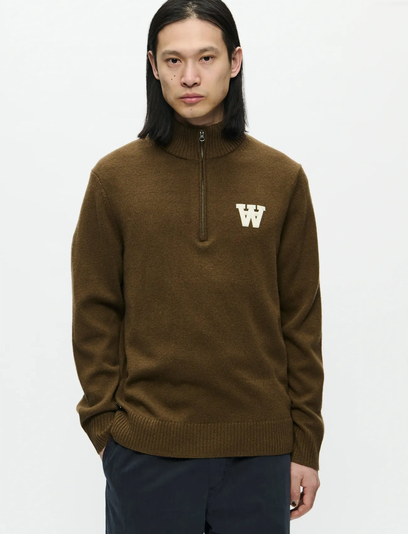 WOOD WOOD Wwtay Half Zipper 25081, S, Brown, Strik > Trøjer Med Halv Lynlås, Herre