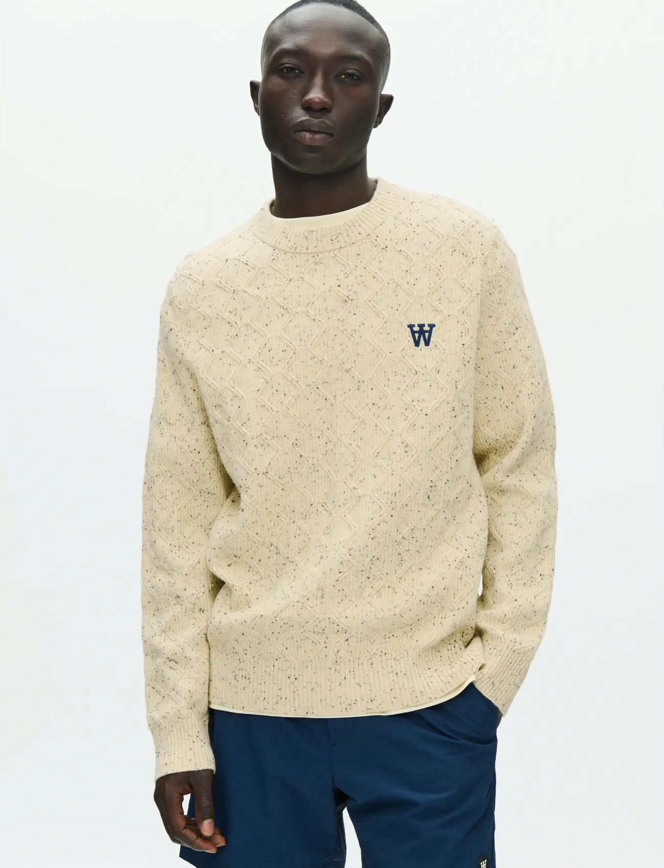 WOOD WOOD Wwlamin Crew Neck 25373, L, Cream, Strik > Runde Halse, Herre