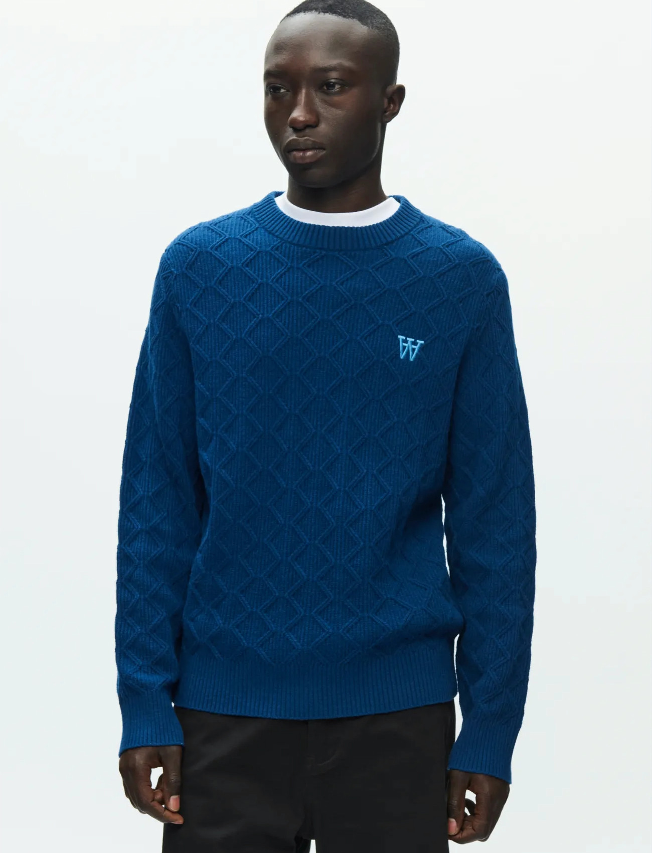 WOOD WOOD Wwlamin Crew Neck 25373, M, Navy, Strik > Runde Halse, Herre