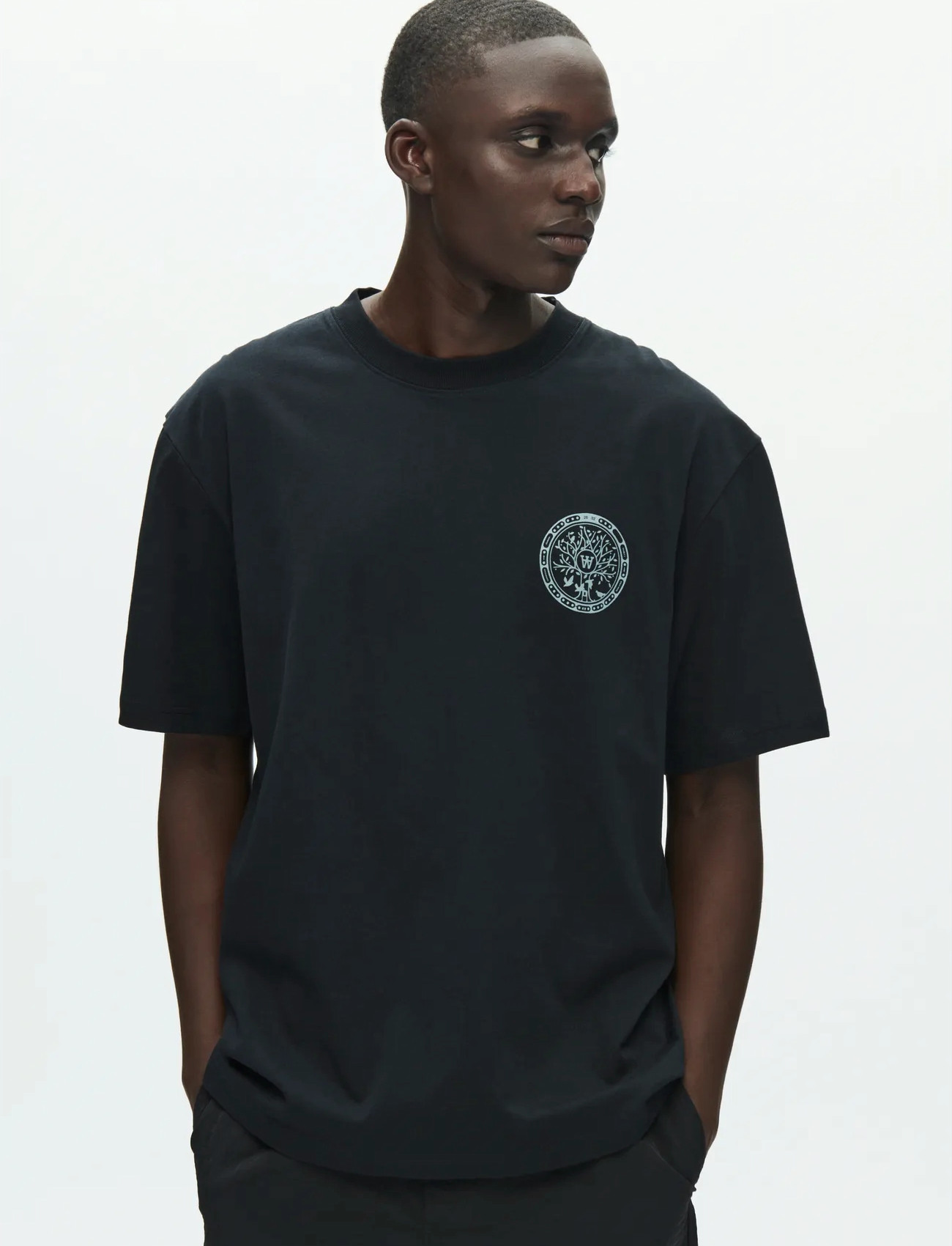 WOOD WOOD Wwliam Tee Mh Cover 25220, L, Black, T-Shirts > Kortærmede, Herre