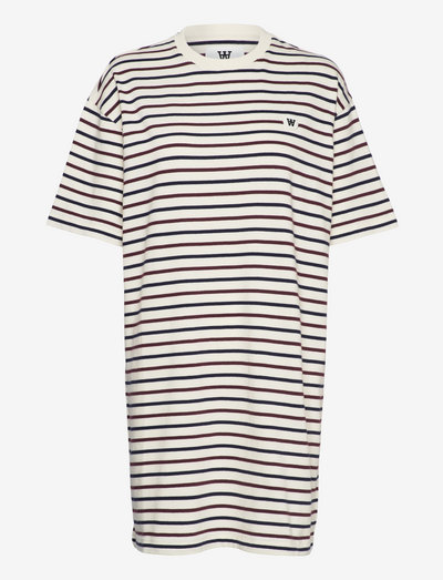 Ulla stripe dress - sommerkjoler - off-white/burgundy stripes