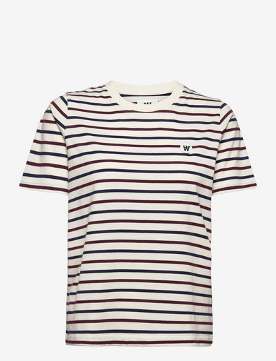 Mia stripe T-Shirt - t-shirts - off-white/burgundy stripes